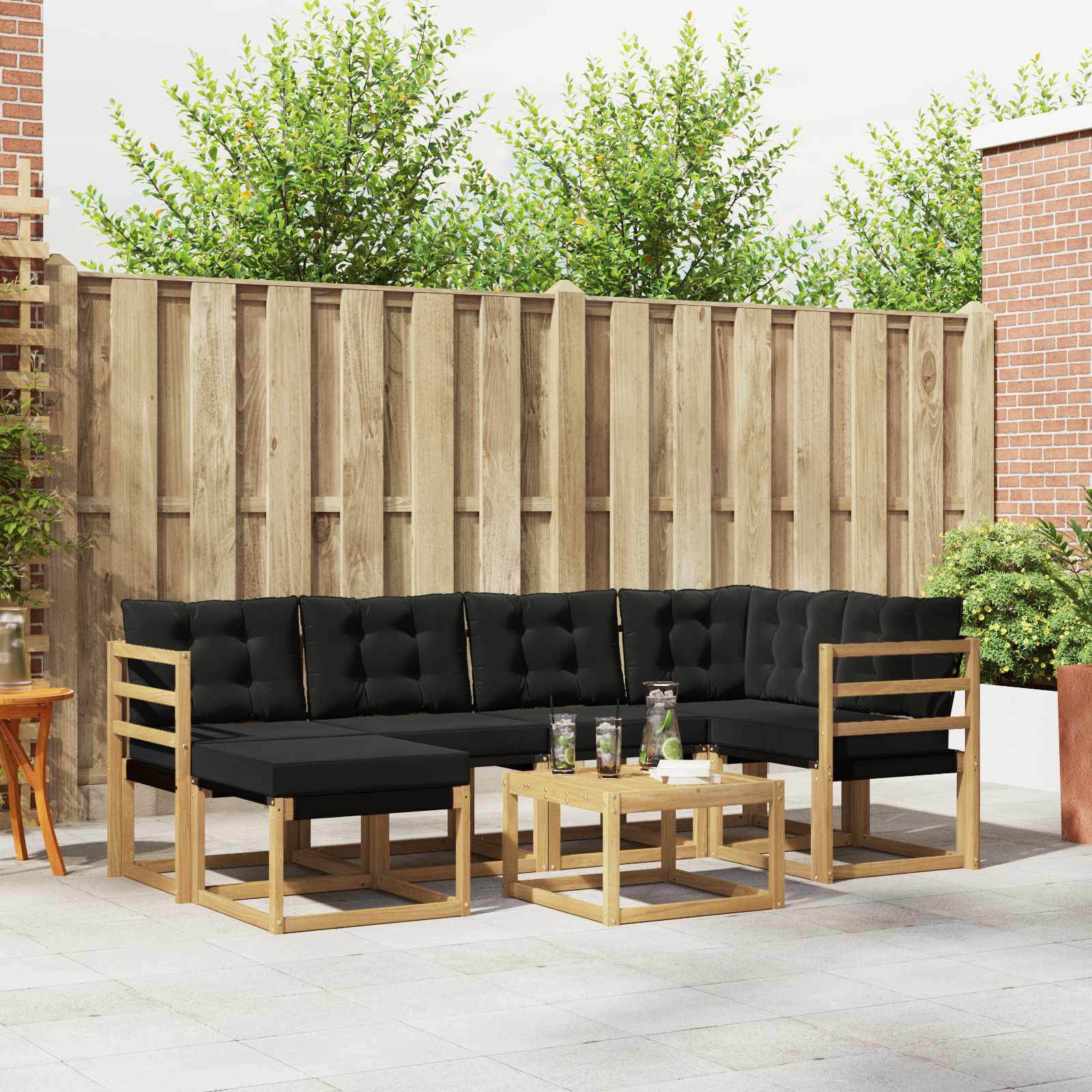 Buiten bankenset met kussen 7 pcs Wit en zwart – afbeelding 1