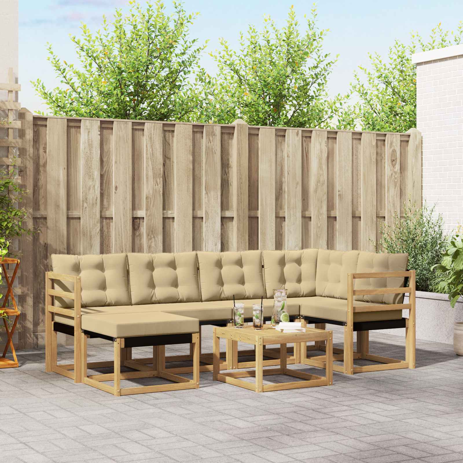 Buiten bankenset met kussen 7 pcs Wit en Beige – afbeelding 1