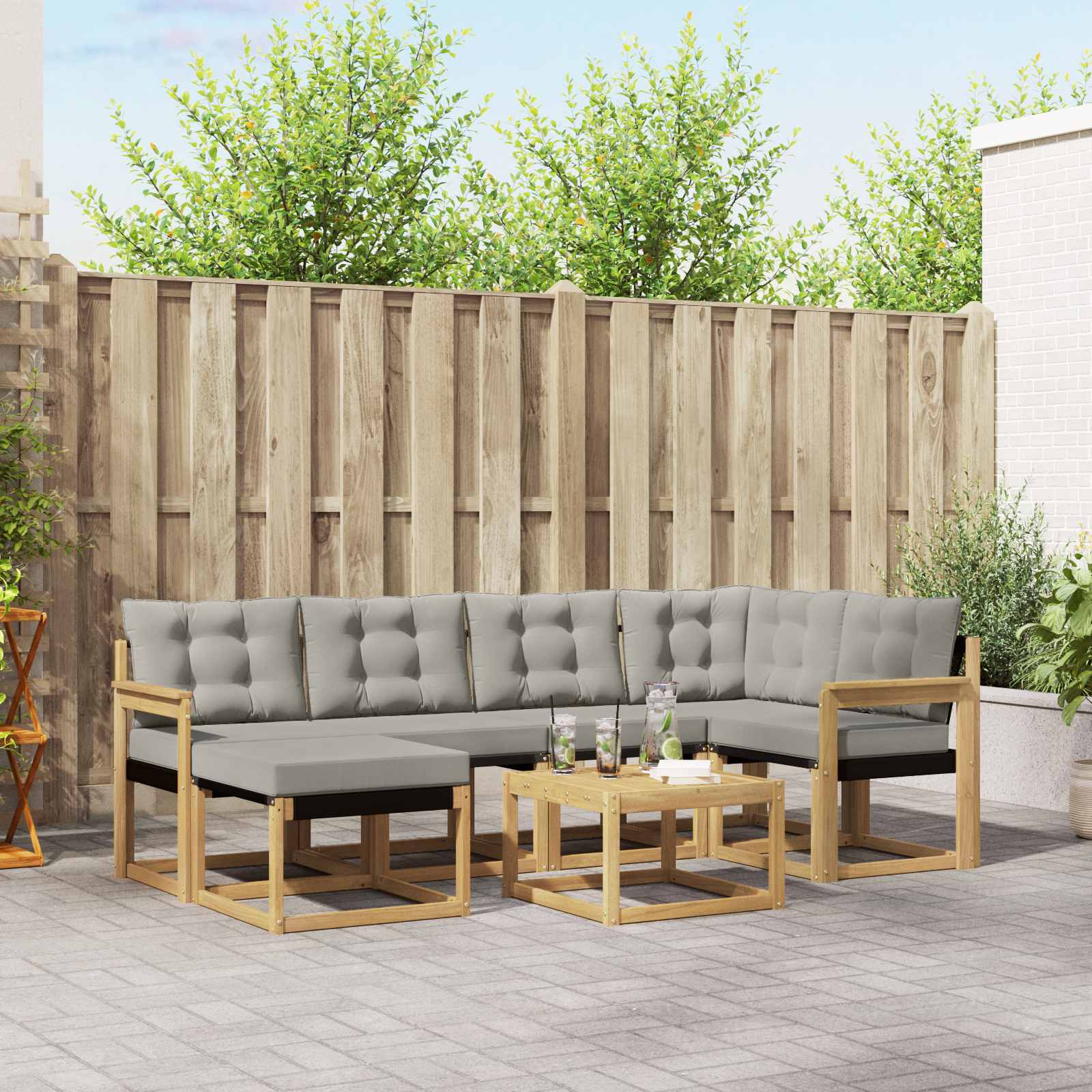 Buiten bankenset met kussen 7 pcs Wit en Lichtgrijs