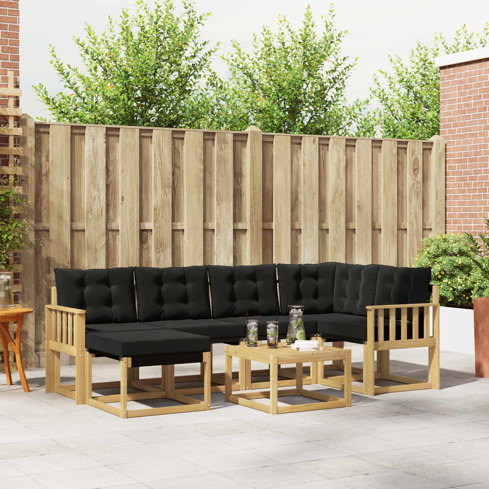 Buiten bankenset met kussen 7 pcs Wit en zwart – afbeelding 1