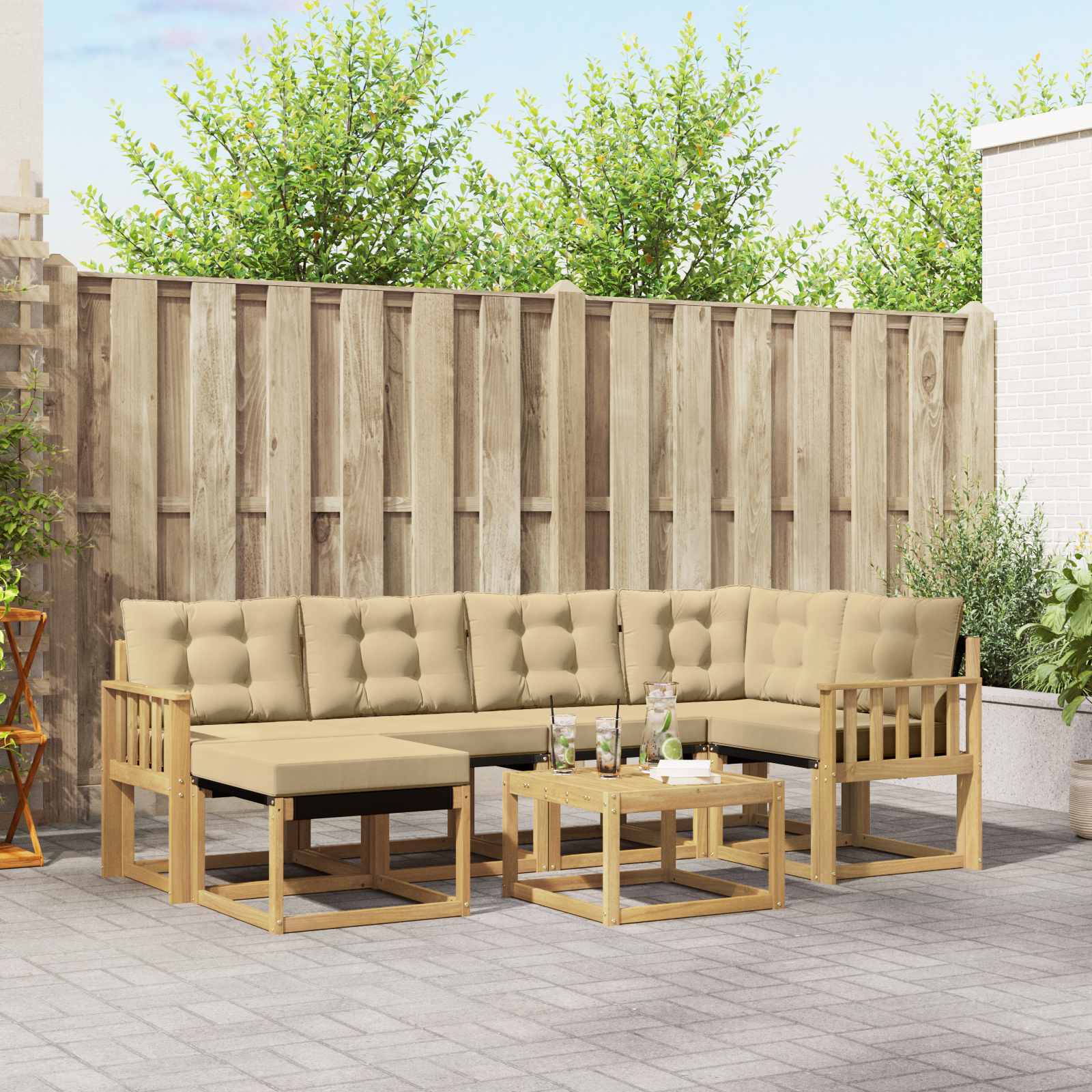 Buiten bankenset met kussen 7 pcs Wit en Beige – afbeelding 1