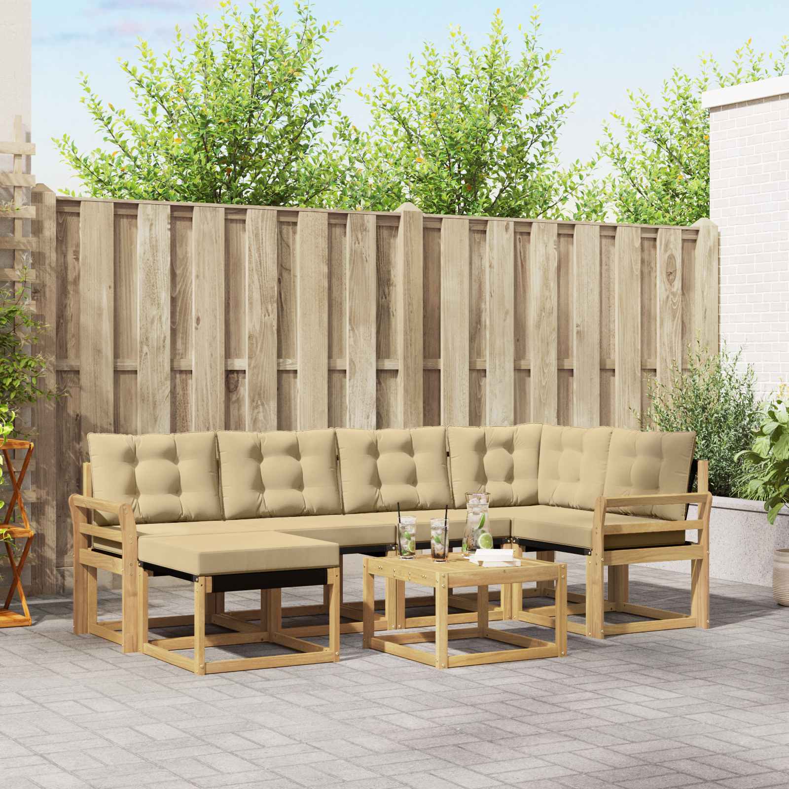 Buiten bankenset met kussen 7 pcs Wit en Beige – afbeelding 1