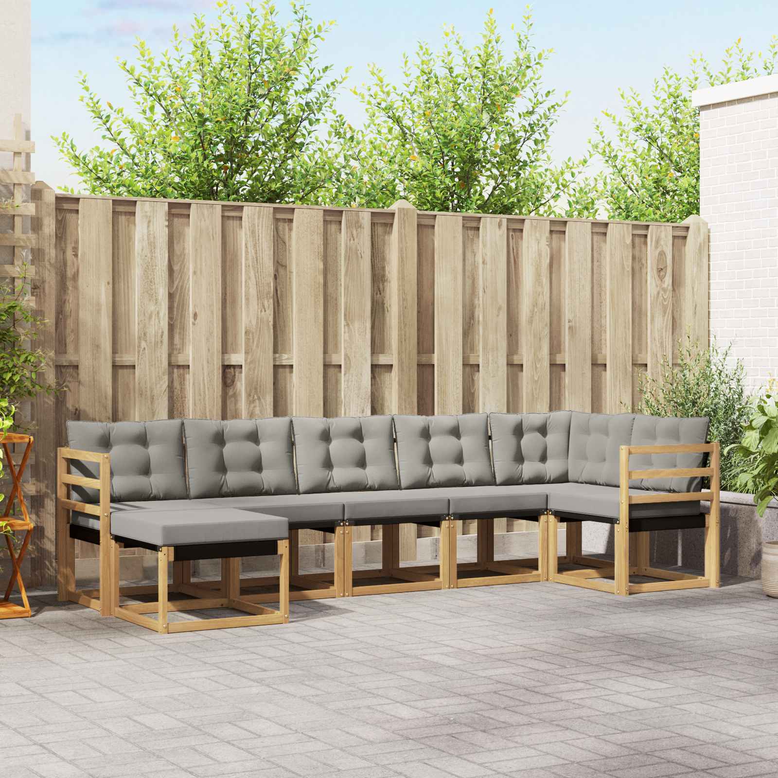 Buiten bankenset met kussen 7 pcs Wit en Lichtgrijs