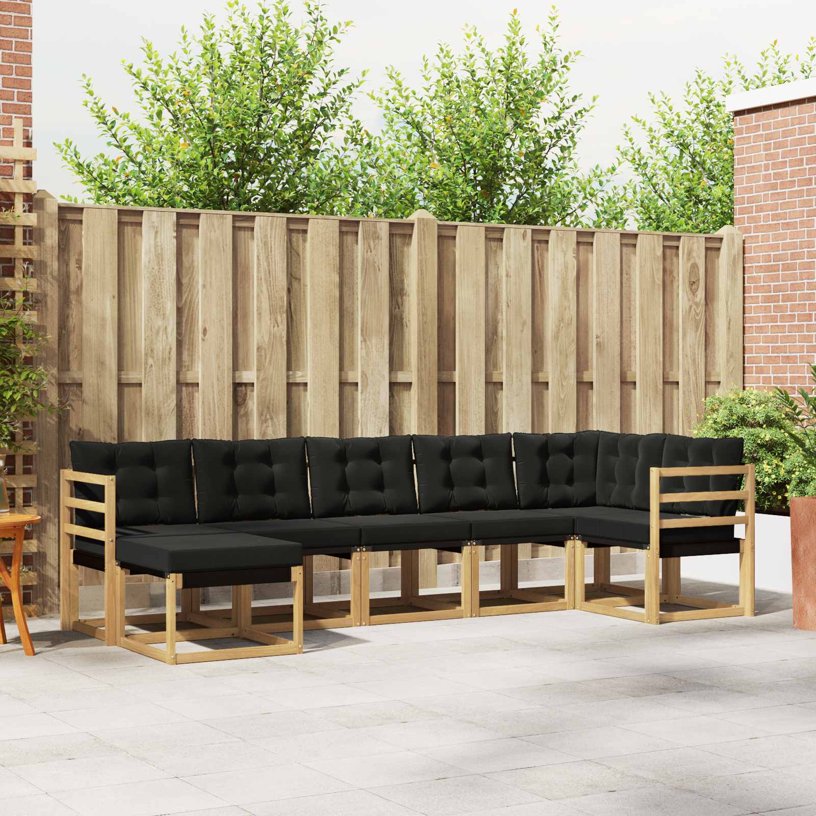 Buiten bankenset met kussen 7 pcs Wit en zwart
