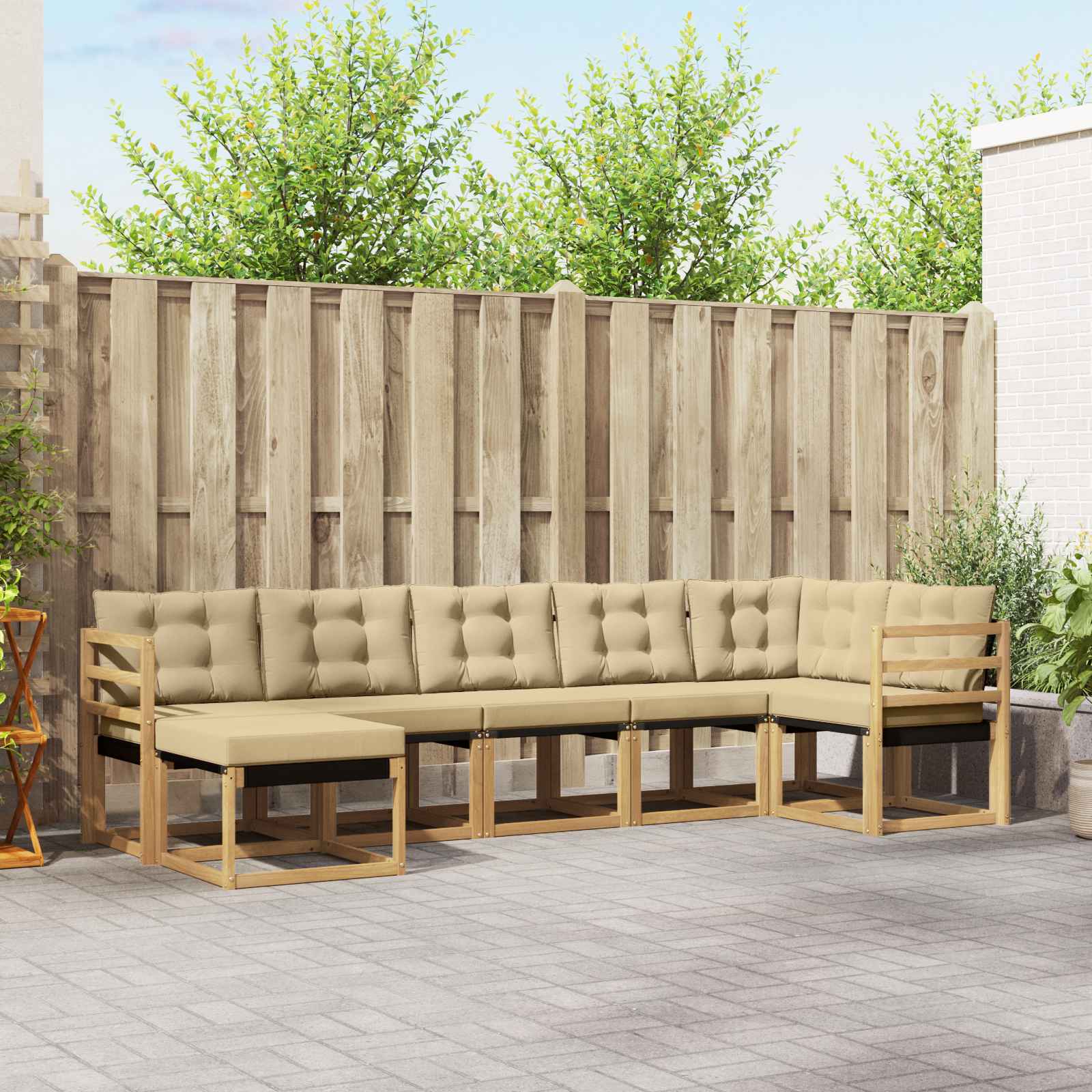 Buiten bankenset met kussen 7 pcs Wit en Beige – afbeelding 1