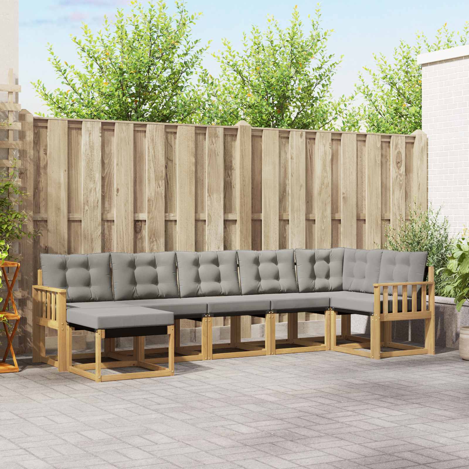 Buiten bankenset met kussen 7 pcs Wit en Lichtgrijs – afbeelding 1