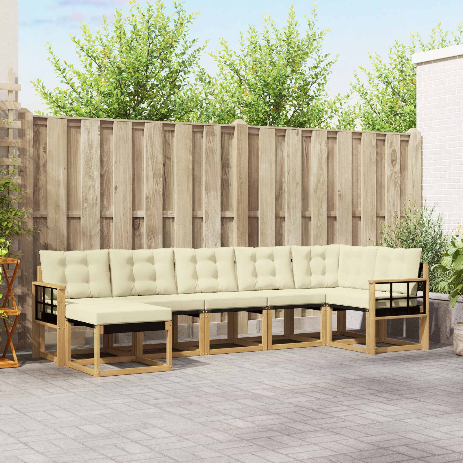Buiten bankenset met kussen 7 pcs Wit en crèmekleurig – afbeelding 1