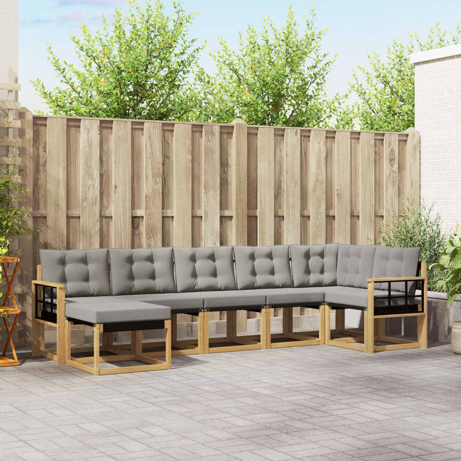 Buiten bankenset met kussen 7 pcs Wit en Lichtgrijs – afbeelding 1