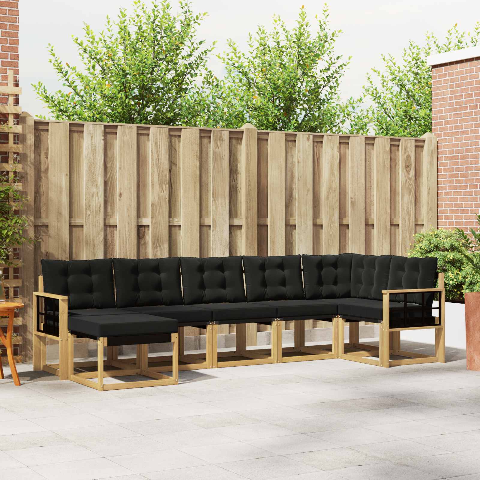 Buiten bankenset met kussen 7 pcs Wit en zwart – afbeelding 1