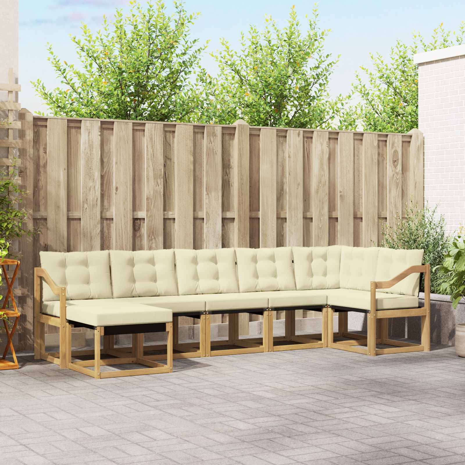 Buiten bankenset met kussen 7 pcs Wit en crèmekleurig