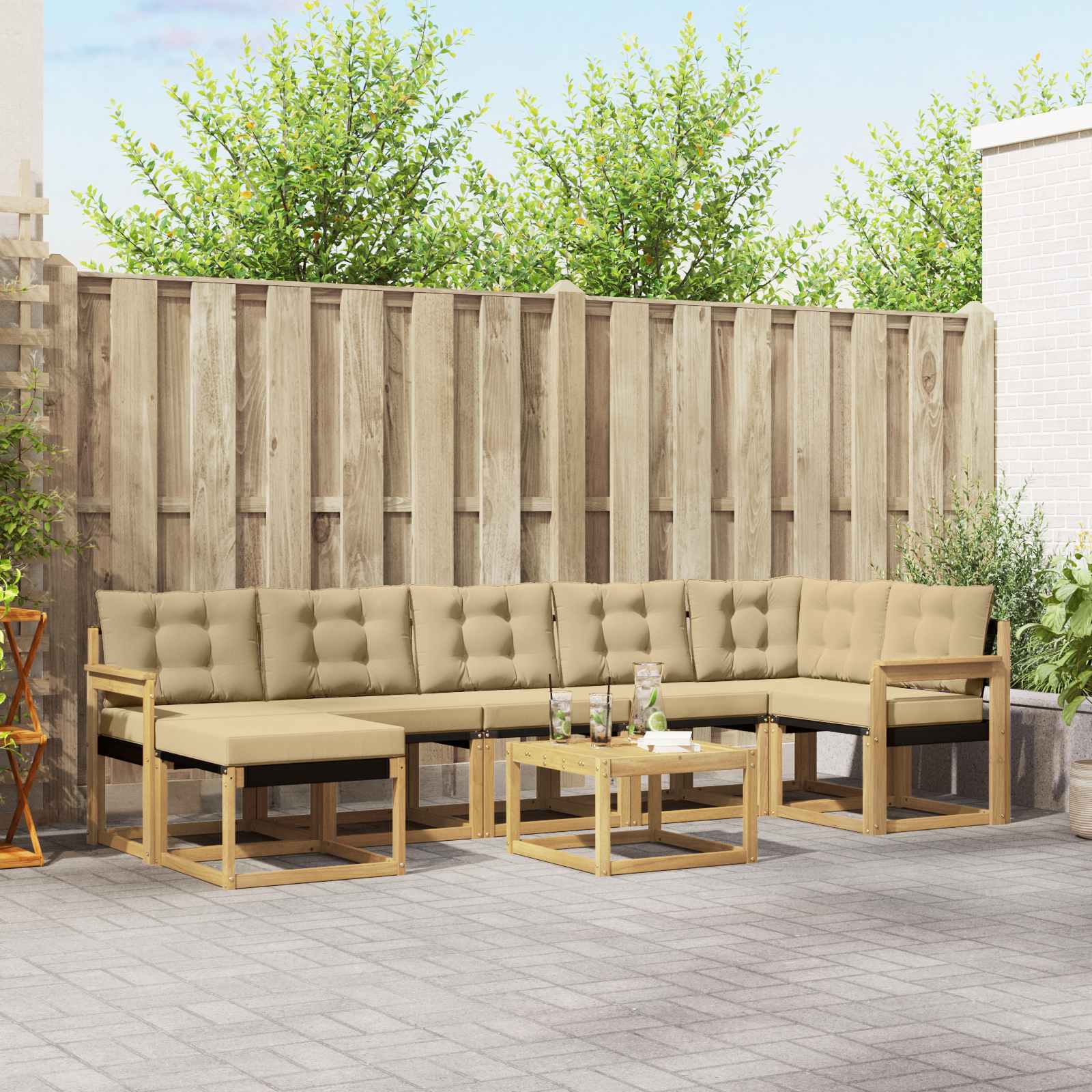 Buiten bankenset met kussen 8 pcs Wit en Beige – afbeelding 1