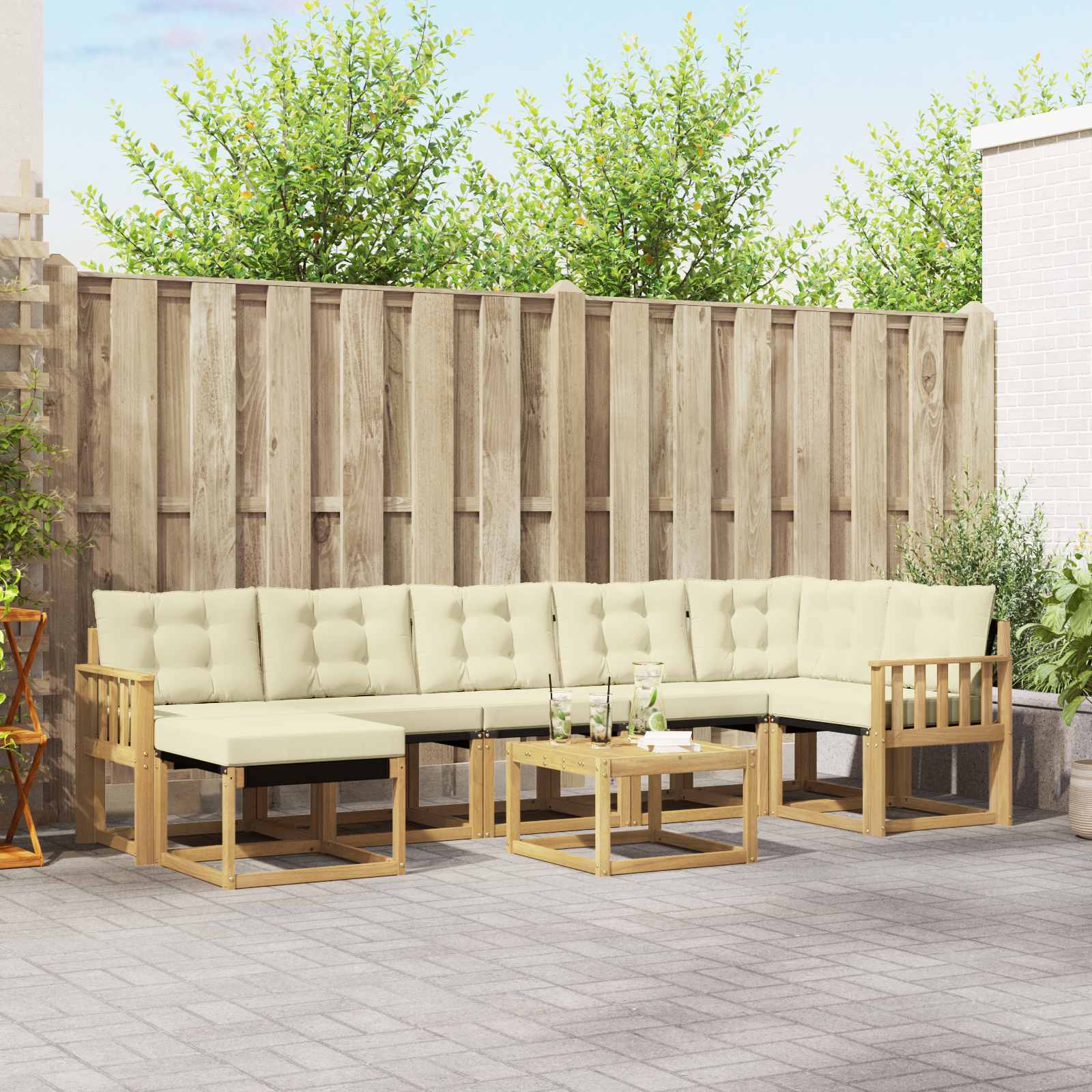 Buiten bankenset met kussen 8 pcs Wit en crèmekleurig – afbeelding 1