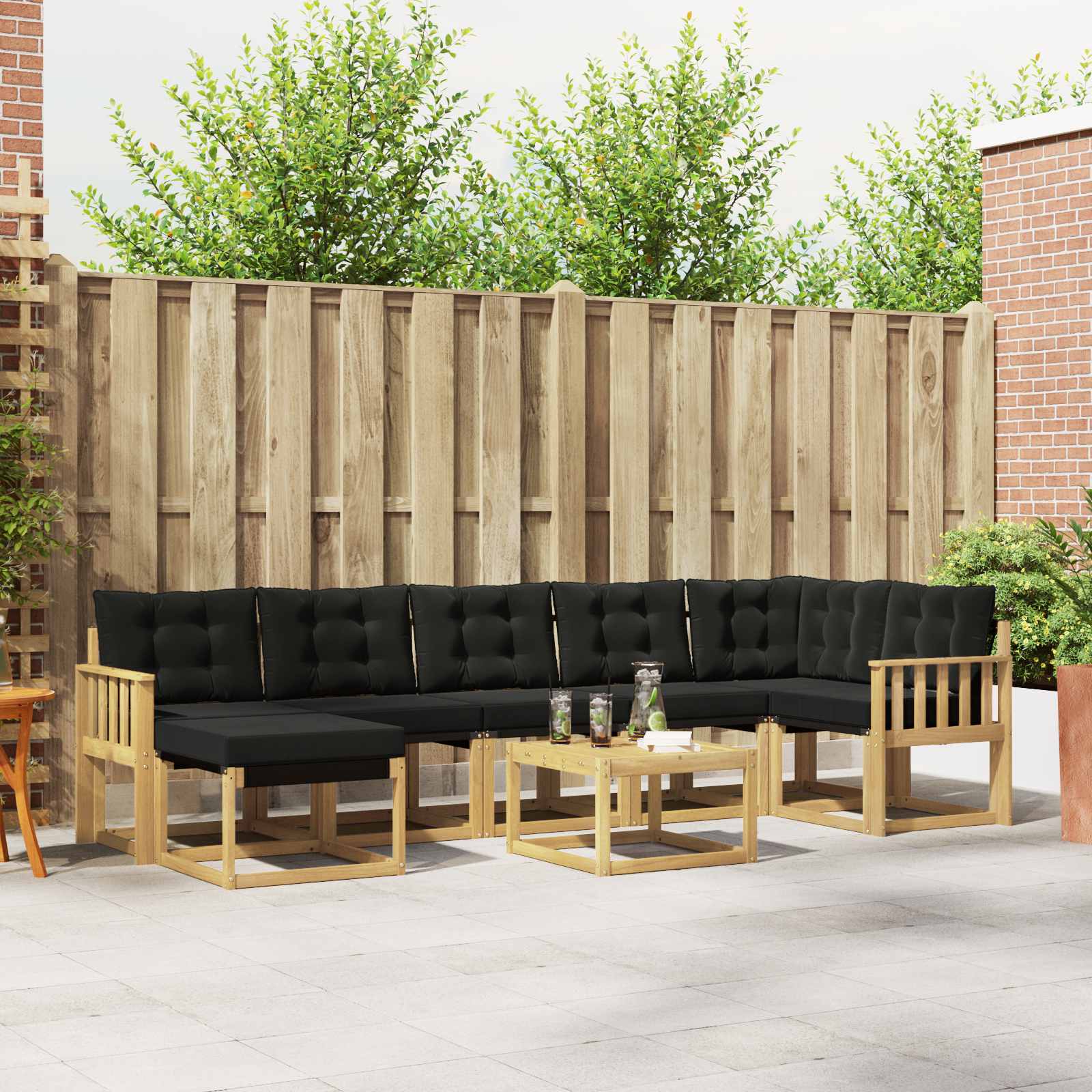 Buiten bankenset met kussen 8 pcs Wit en zwart – afbeelding 1