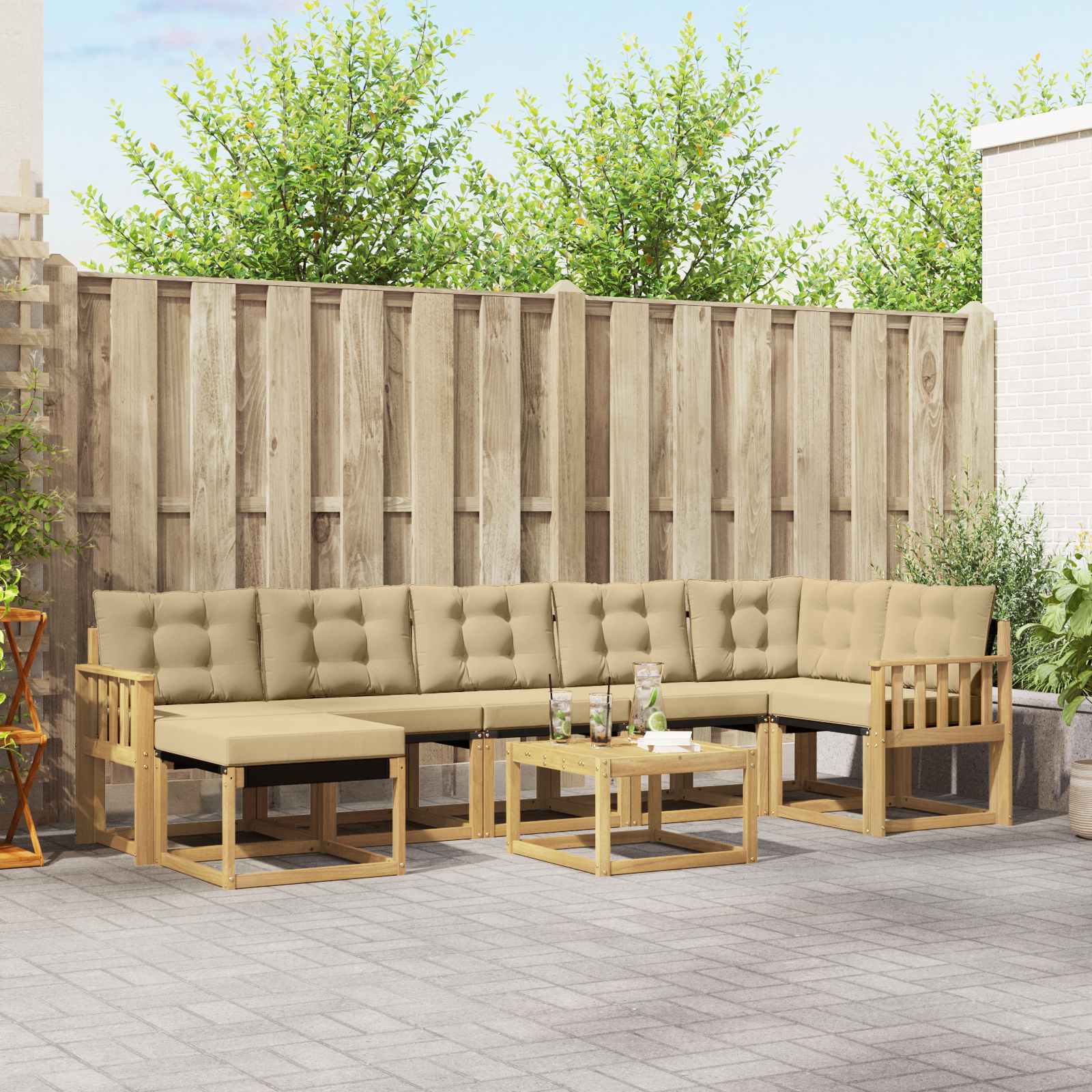 Buiten bankenset met kussen 8 pcs Wit en Beige – afbeelding 1