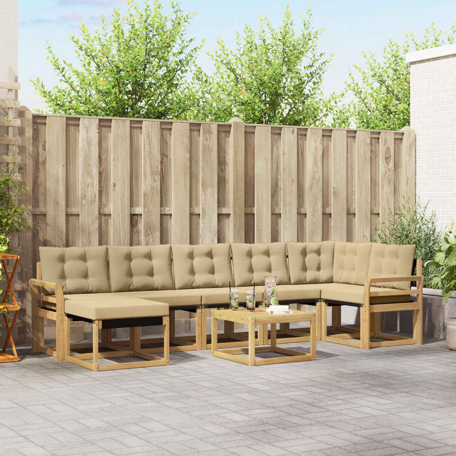 Buiten bankenset met kussen 8 pcs Wit en Beige – afbeelding 1