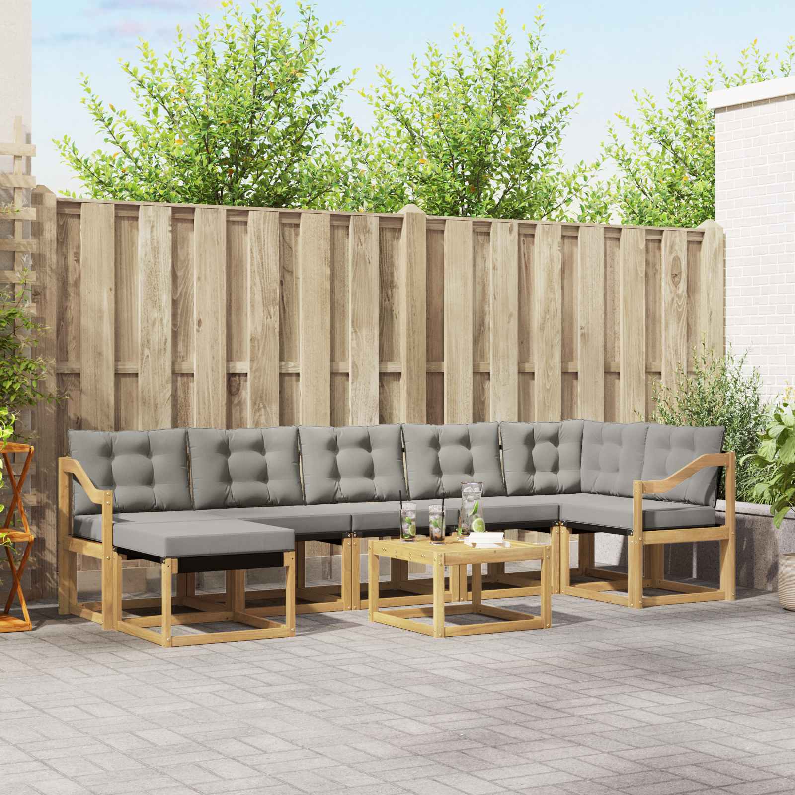 Buiten bankenset met kussen 8 pcs Wit en Lichtgrijs