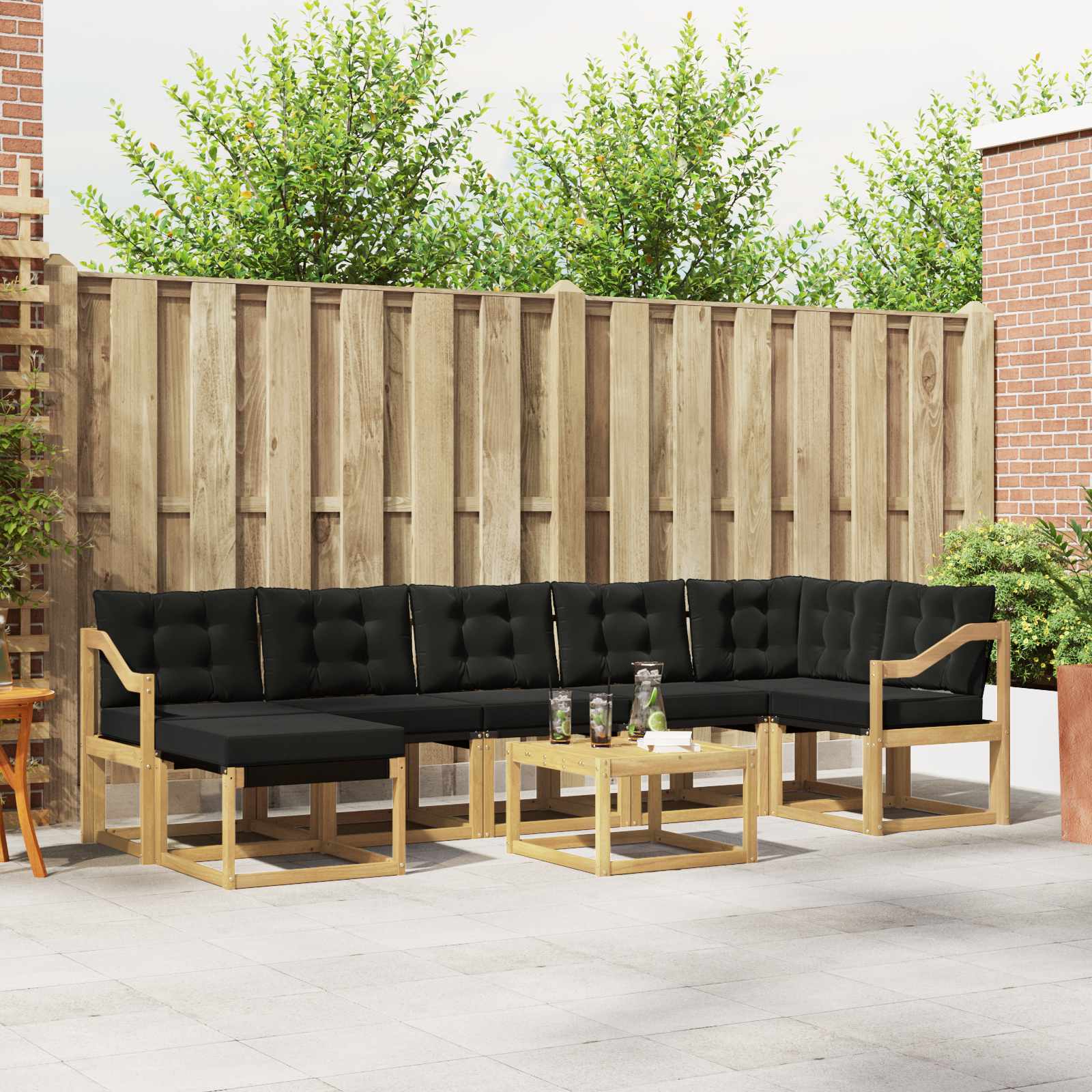 Buiten bankenset met kussen 8 pcs Wit en zwart – afbeelding 1