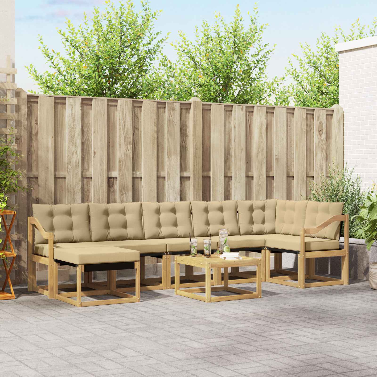 Buiten bankenset met kussen 8 pcs Wit en Beige – afbeelding 1
