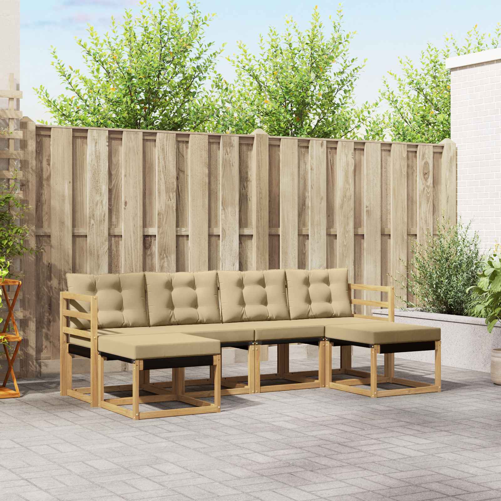 Buiten bankenset met kussen 6 pcs Wit en Beige