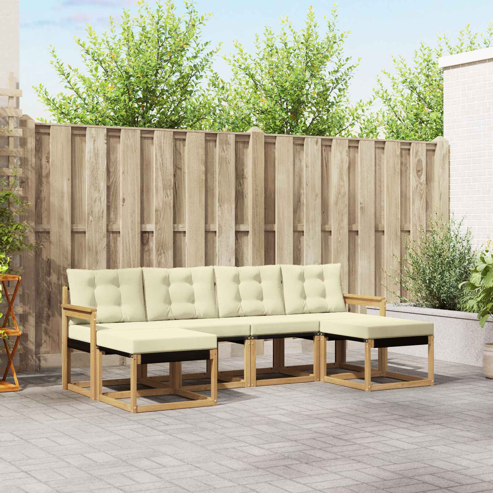 Buiten bankenset met kussen 6 pcs Wit en crèmekleurig – afbeelding 1