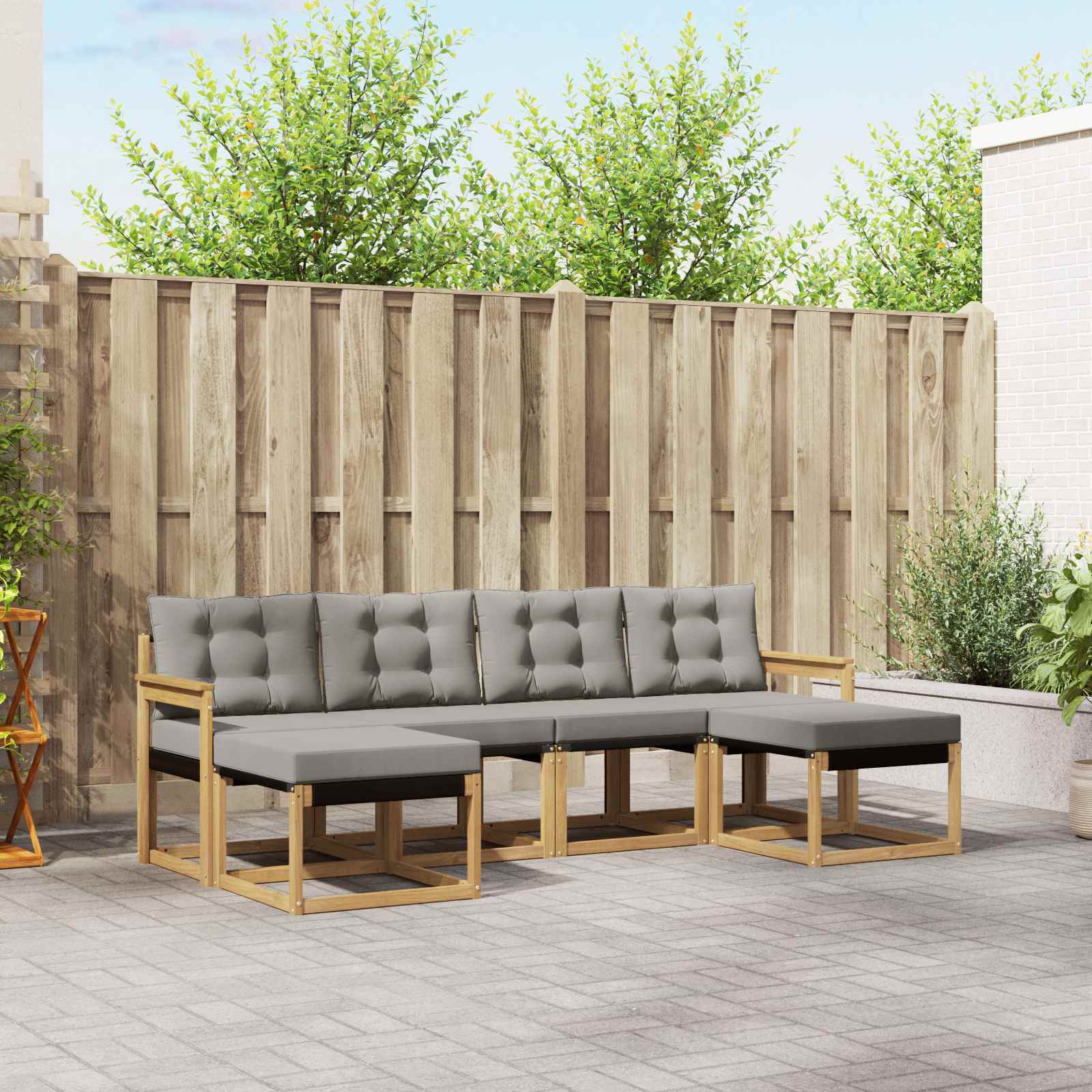 Buiten bankenset met kussen 6 pcs Wit en Lichtgrijs