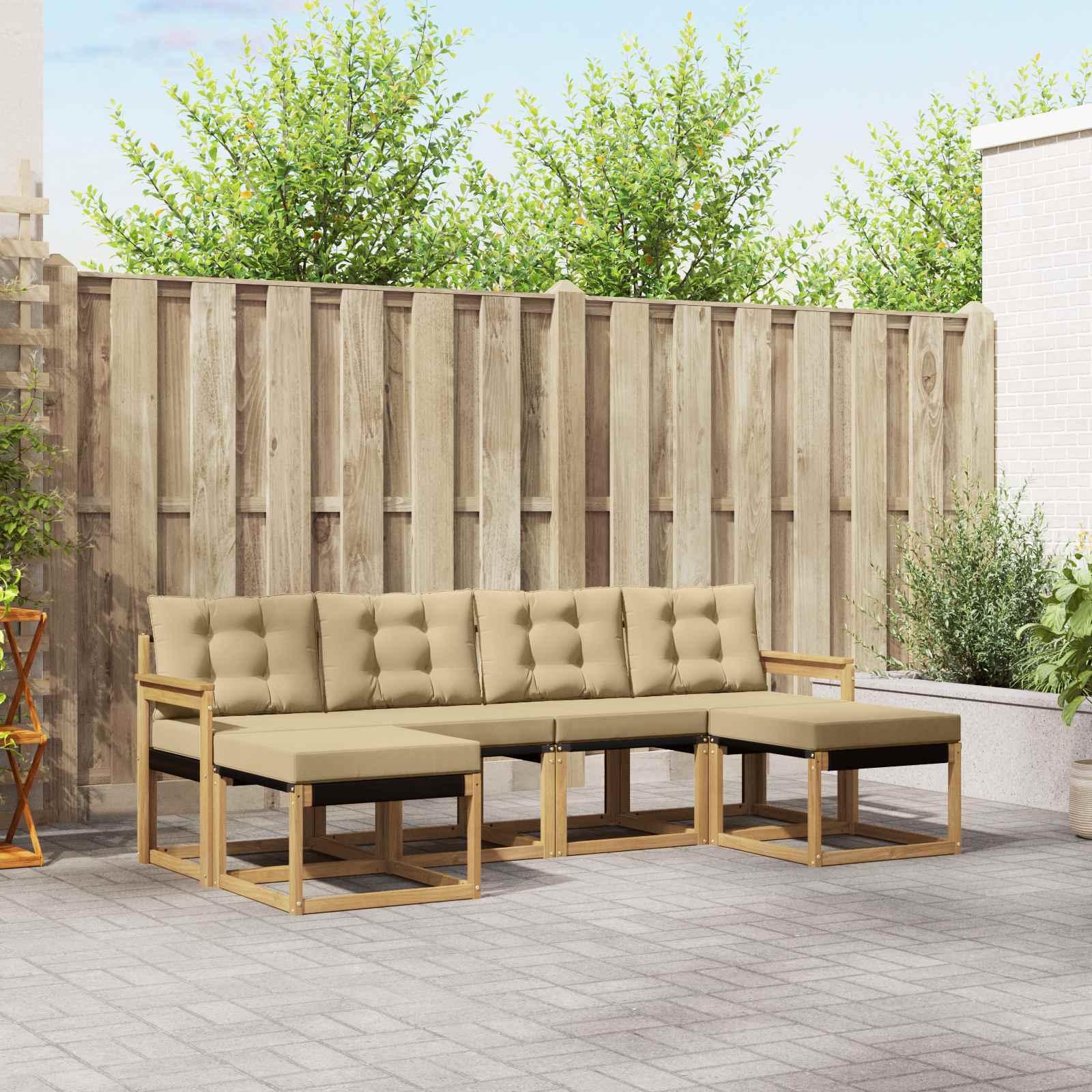 Buiten bankenset met kussen 6 pcs Wit en Beige – afbeelding 1