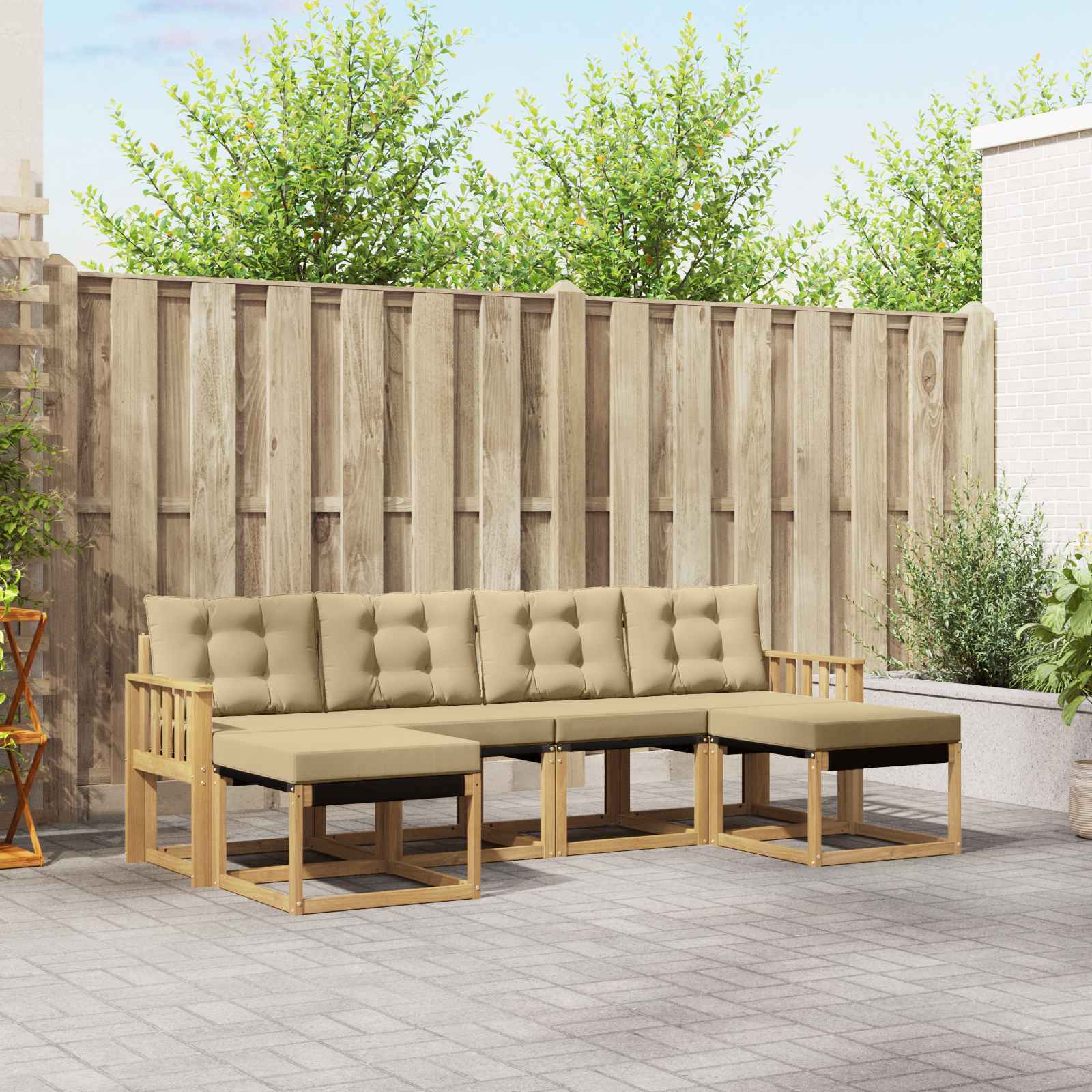 Buiten bankenset met kussen 6 pcs Wit en Beige – afbeelding 1