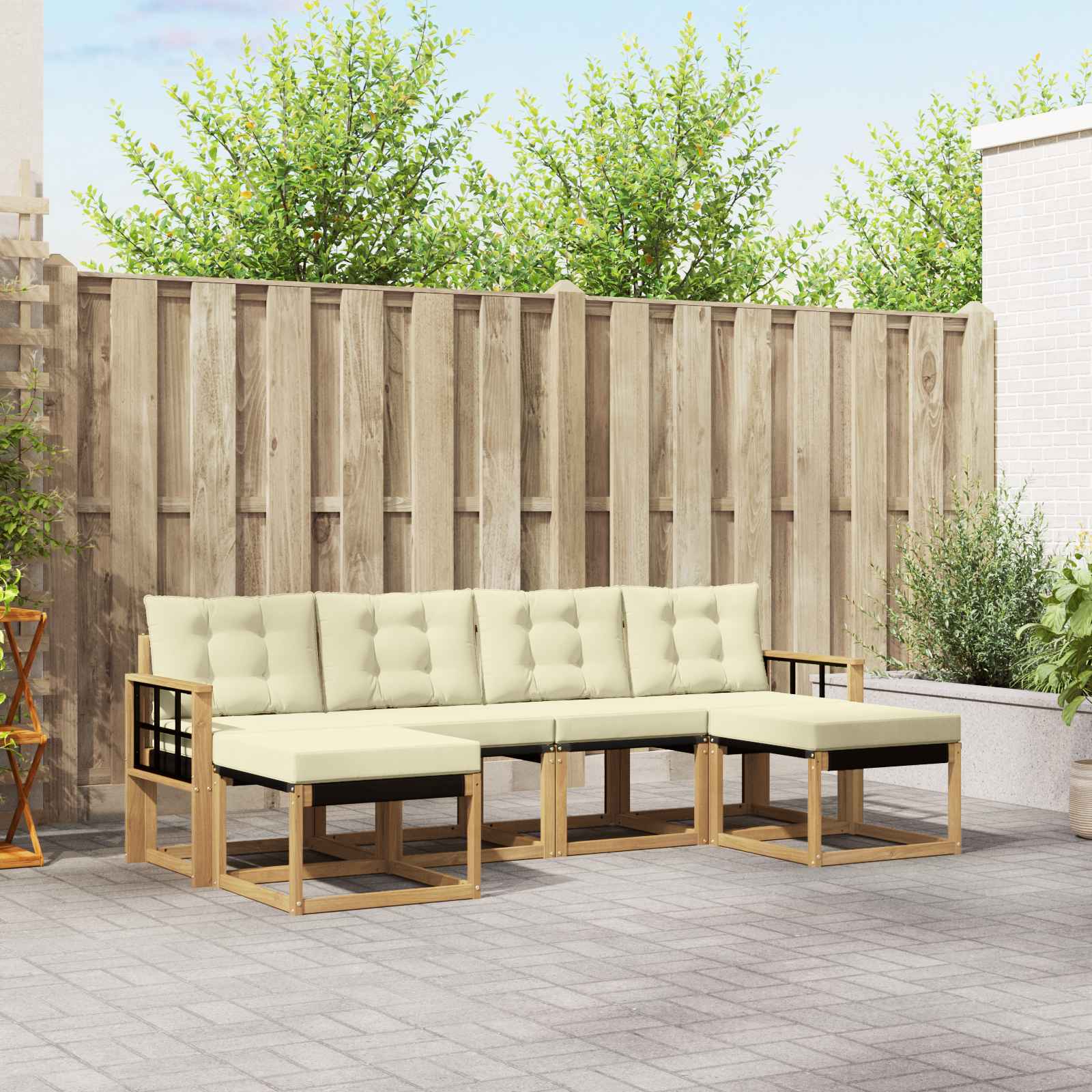Buiten bankenset met kussen 6 pcs Wit en crèmekleurig – afbeelding 1