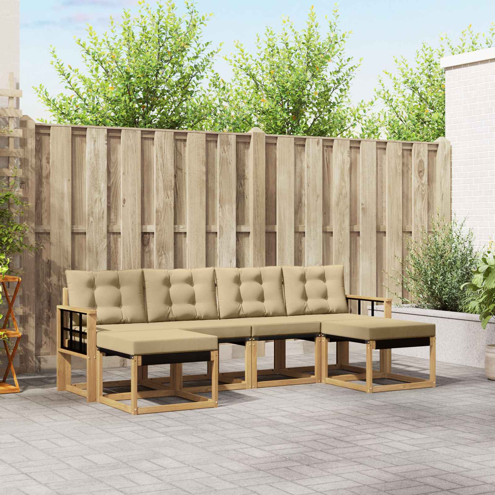 Buiten bankenset met kussen 6 pcs Wit en Beige
