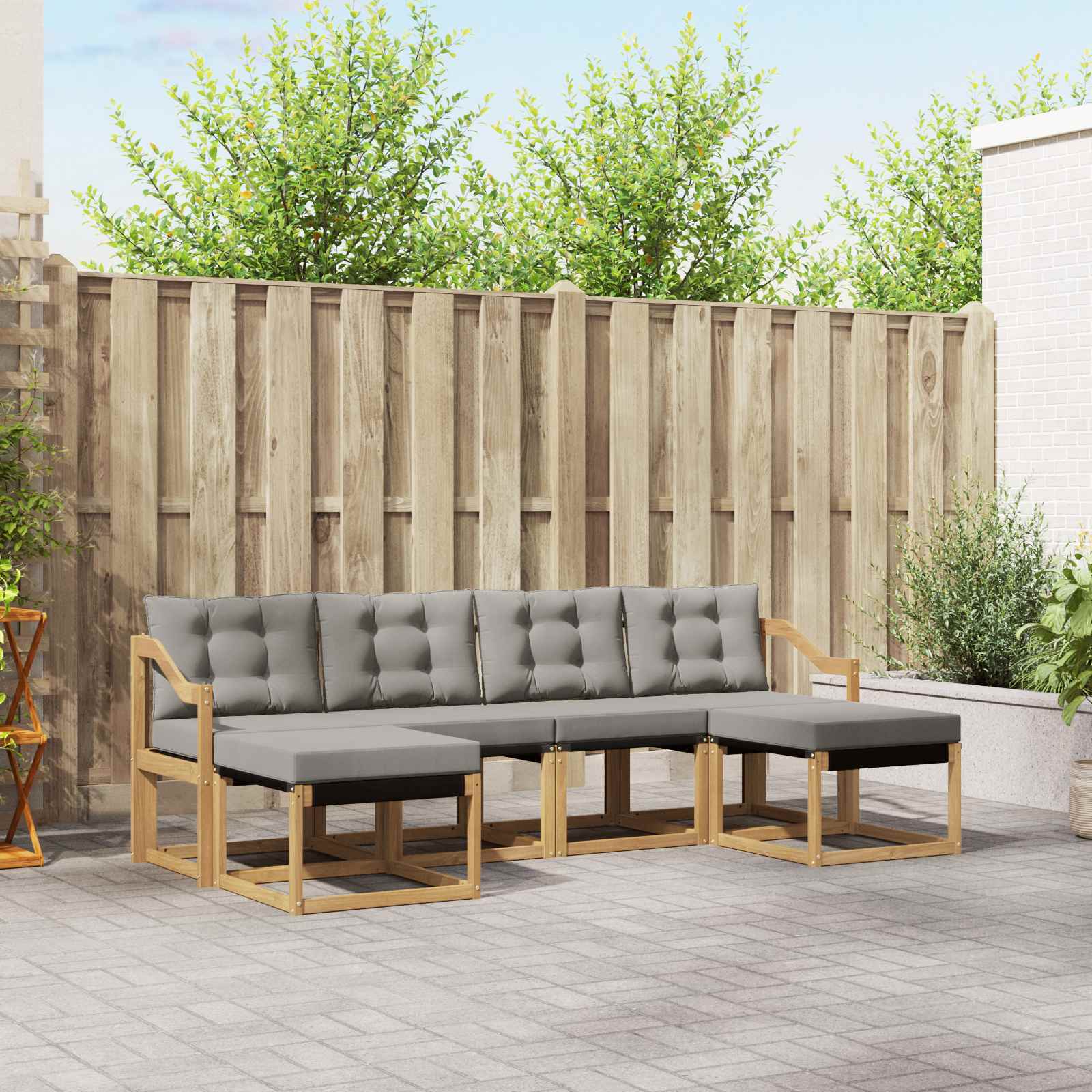 Buiten bankenset met kussen 6 pcs Wit en Lichtgrijs – afbeelding 1