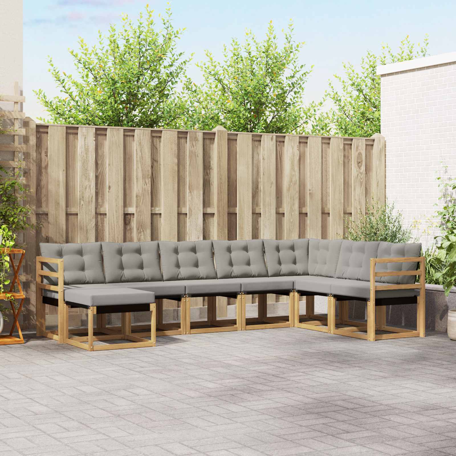Buiten bankenset met kussen 8 pcs Wit en Lichtgrijs – afbeelding 1
