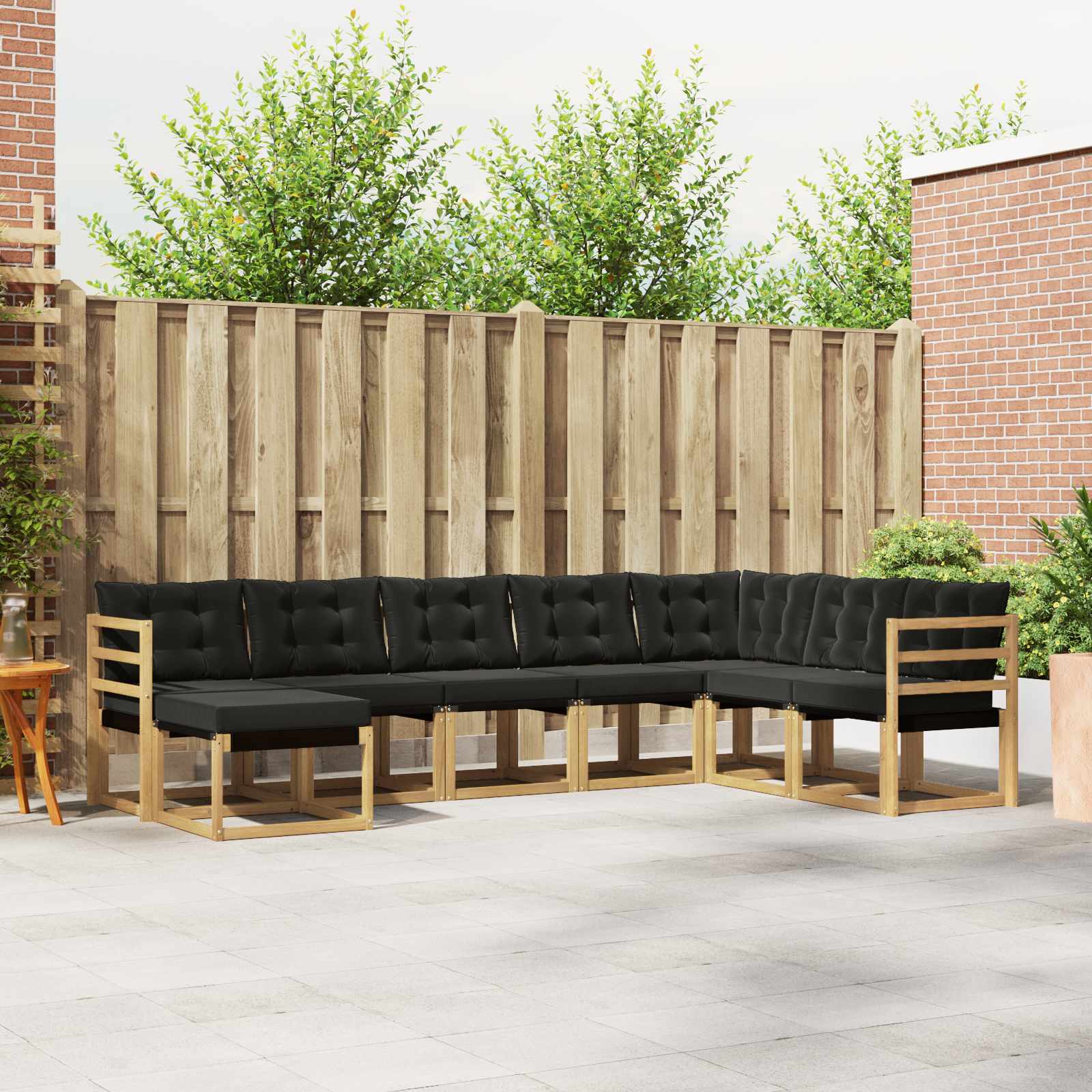Buiten bankenset met kussen 8 pcs Wit en zwart
