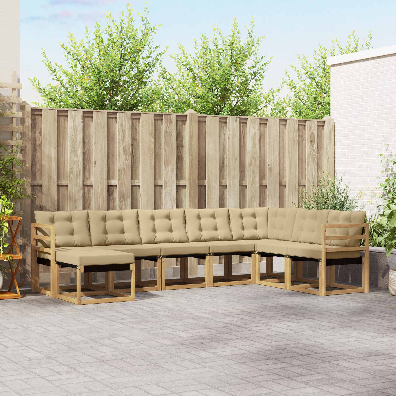 Buiten bankenset met kussen 8 pcs Wit en Beige – afbeelding 1