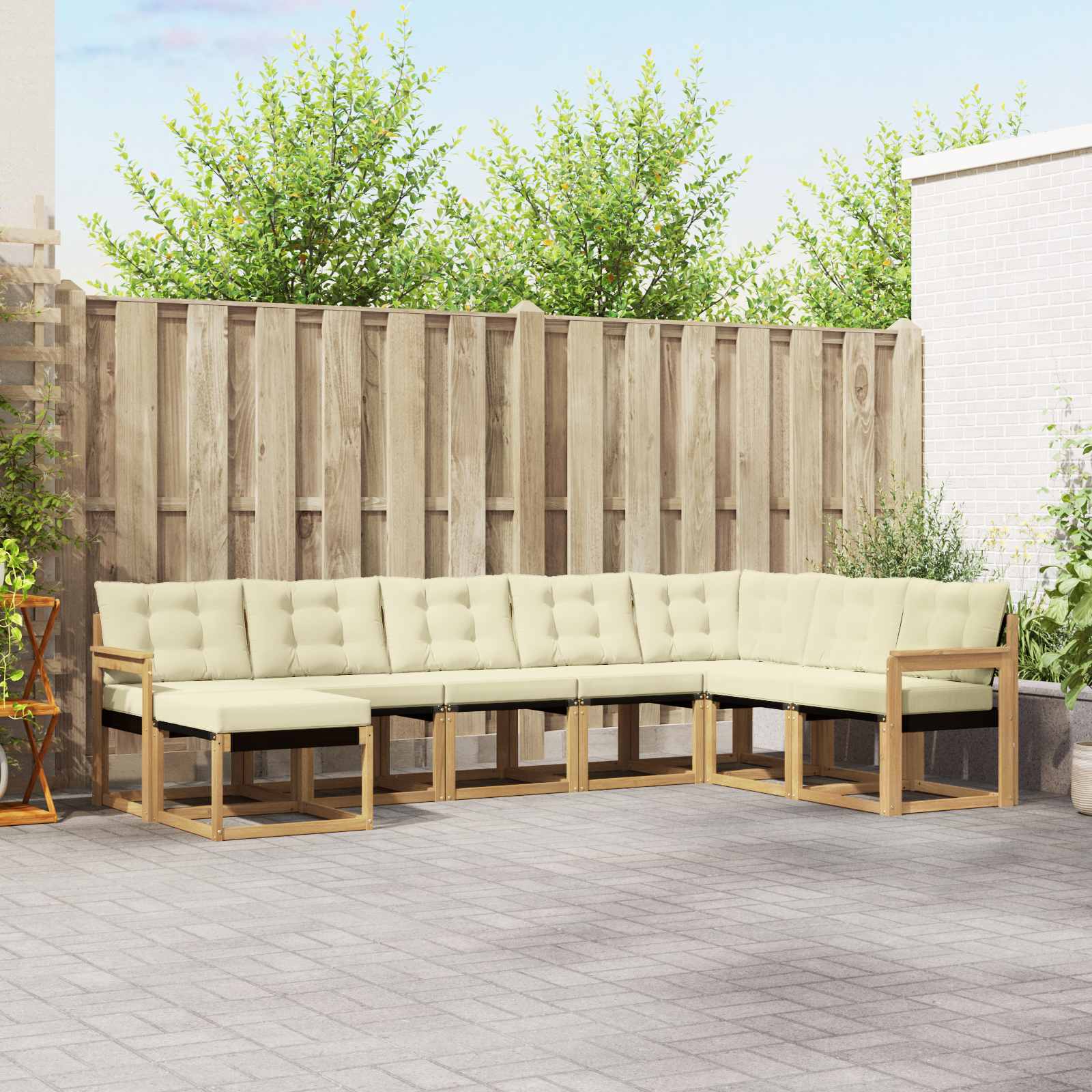 Buiten bankenset met kussen 8 pcs Wit en crèmekleurig – afbeelding 1
