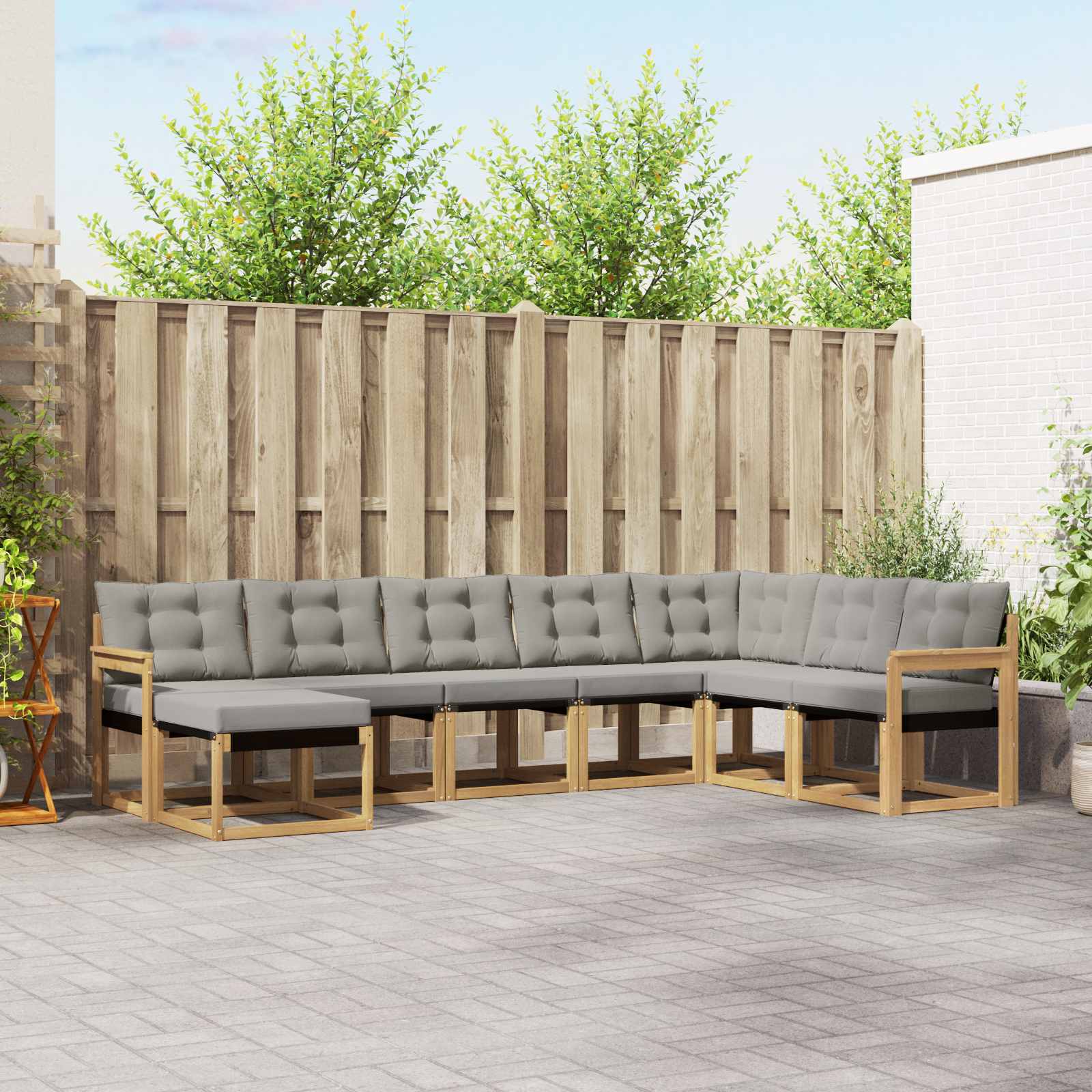 Buiten bankenset met kussen 8 pcs Wit en Lichtgrijs – afbeelding 1