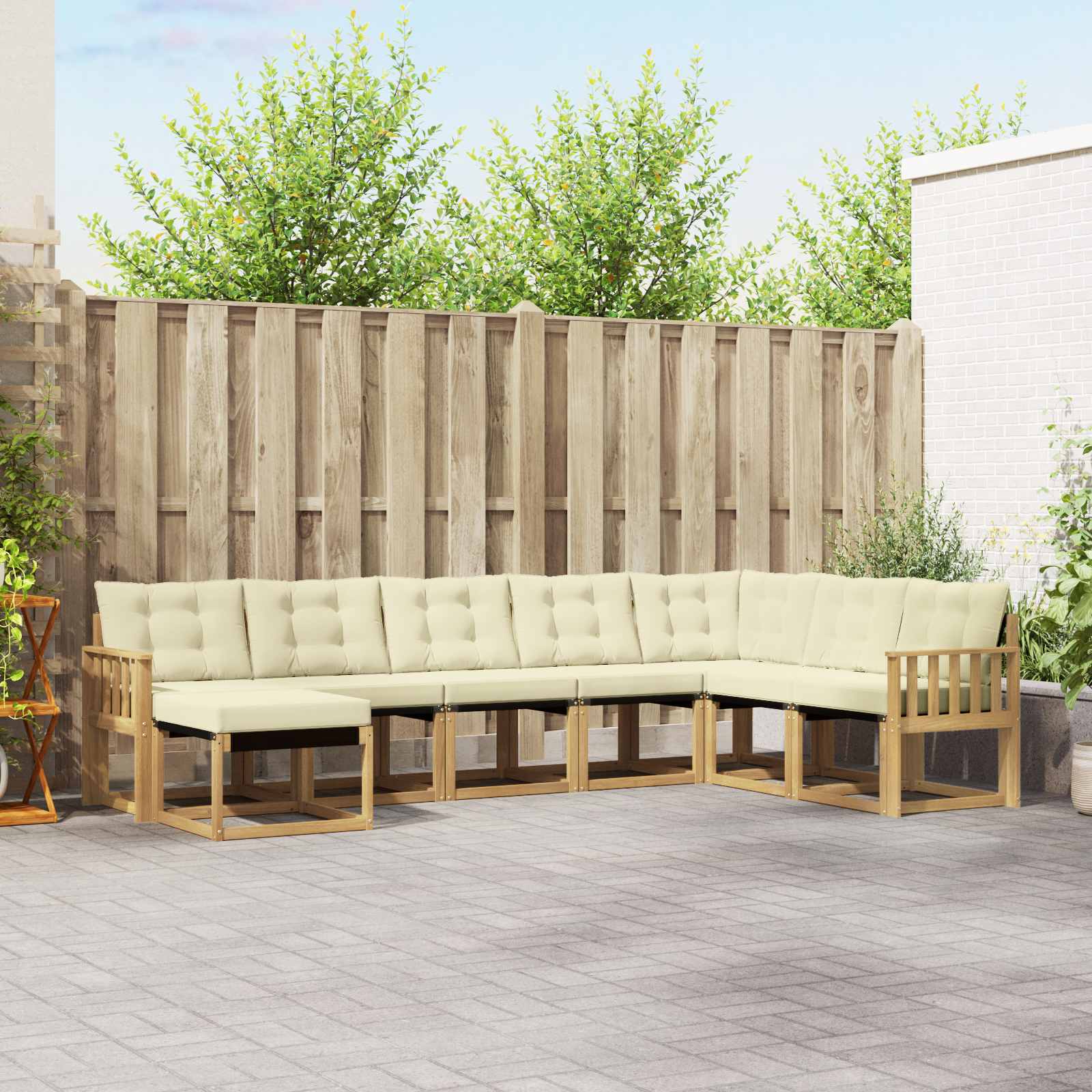 Buiten bankenset met kussen 8 pcs Wit en crèmekleurig – afbeelding 1