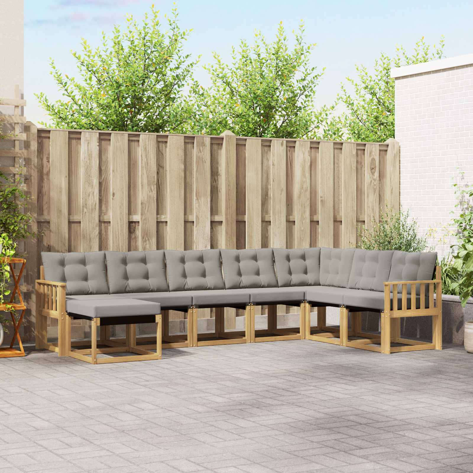 Buiten bankenset met kussen 8 pcs Wit en Lichtgrijs – afbeelding 1