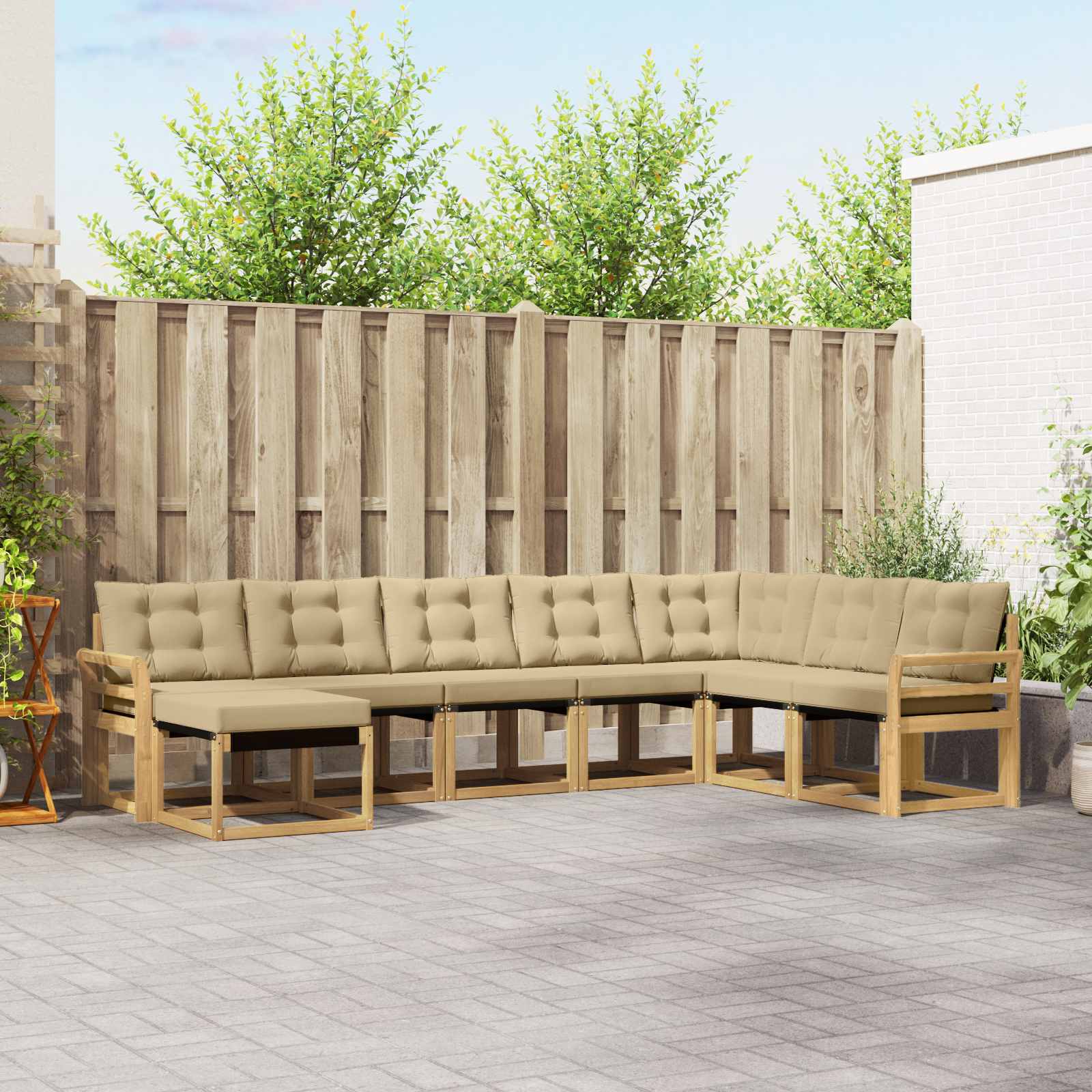 Buiten bankenset met kussen 8 pcs Wit en Beige – afbeelding 1