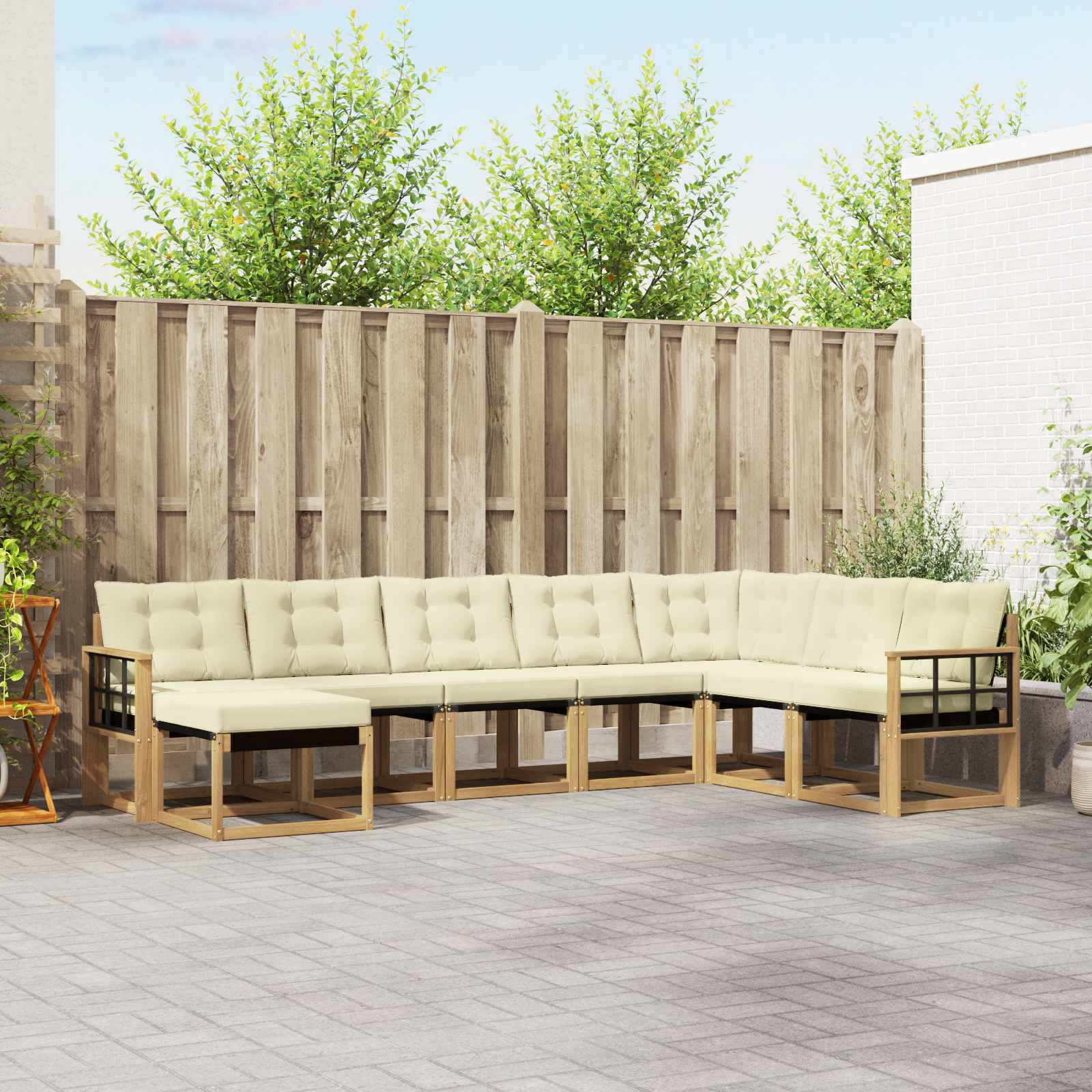 Buiten bankenset met kussen 8 pcs Wit en crèmekleurig