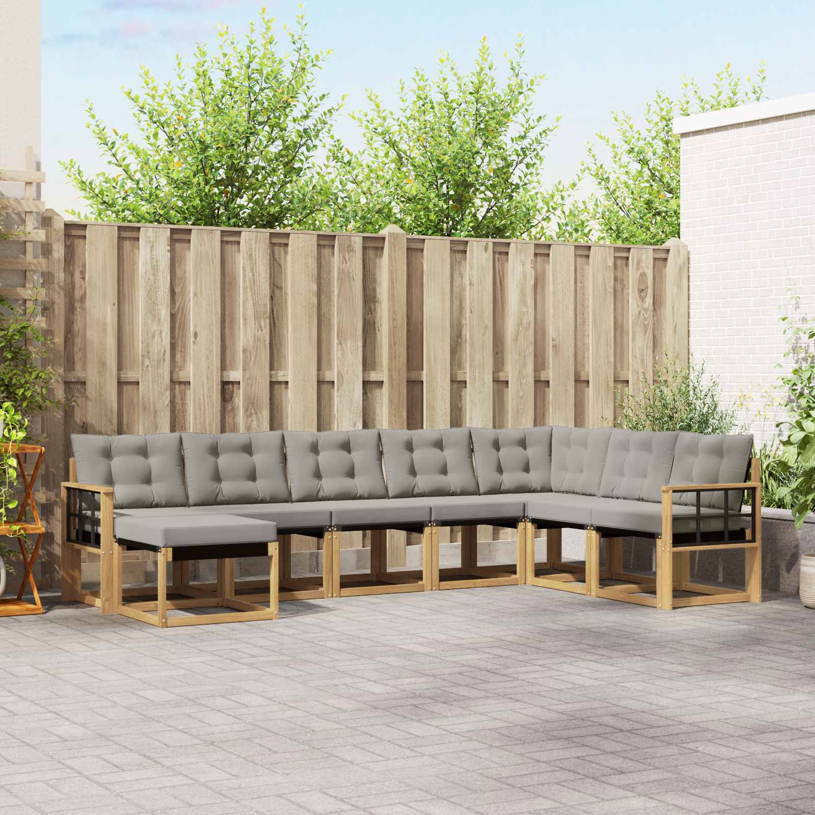 Buiten bankenset met kussen 8 pcs Wit en Lichtgrijs – afbeelding 1