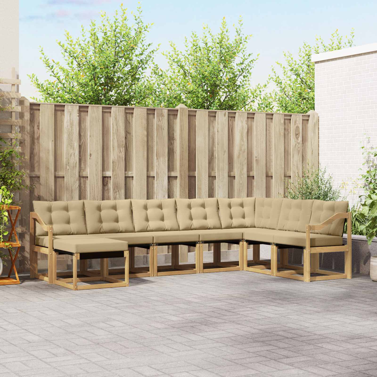 Buiten bankenset met kussen 8 pcs Wit en Beige
