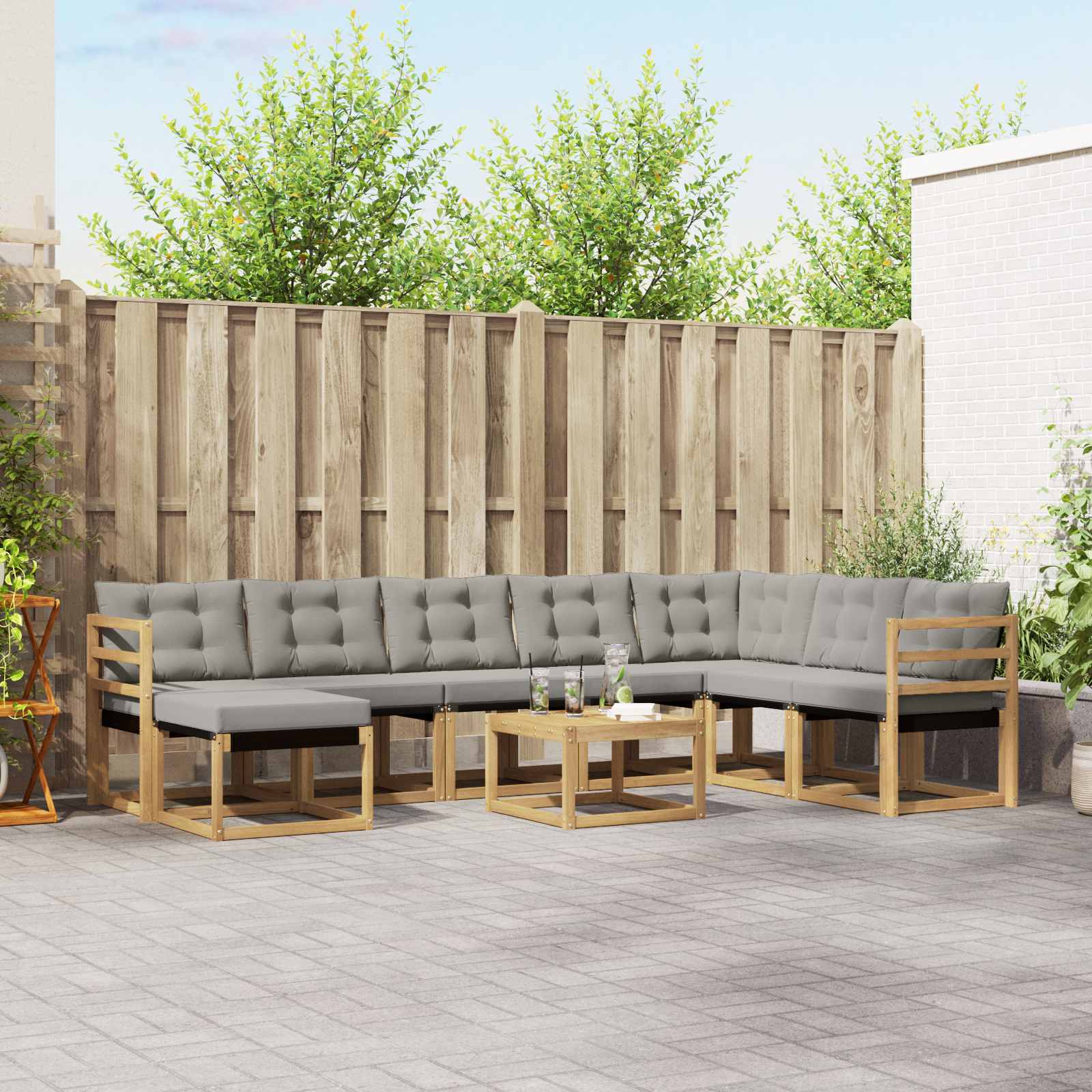Buiten bankenset met kussen 9 pcs Wit en Lichtgrijs – afbeelding 1