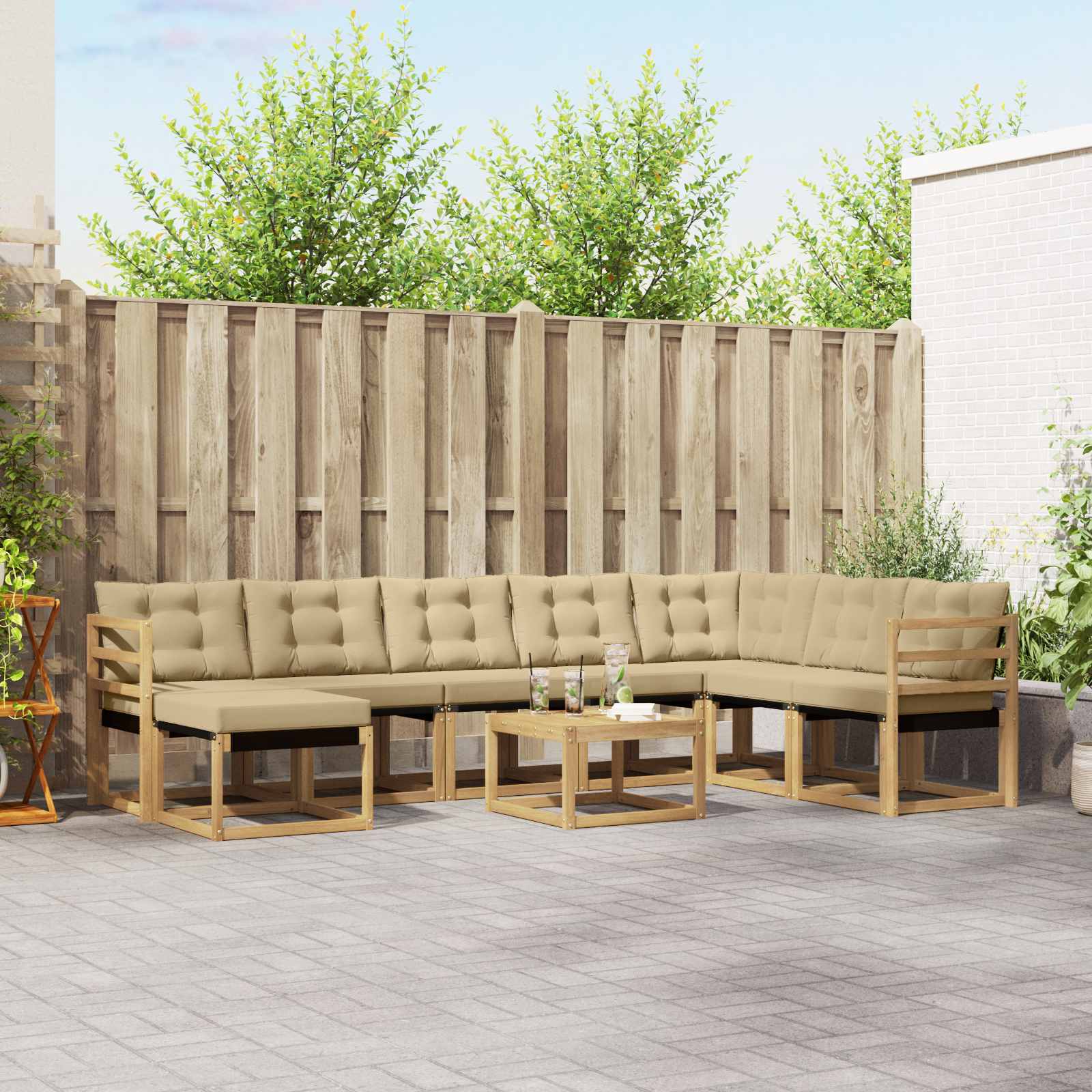 Buiten bankenset met kussen 9 pcs Wit en Beige