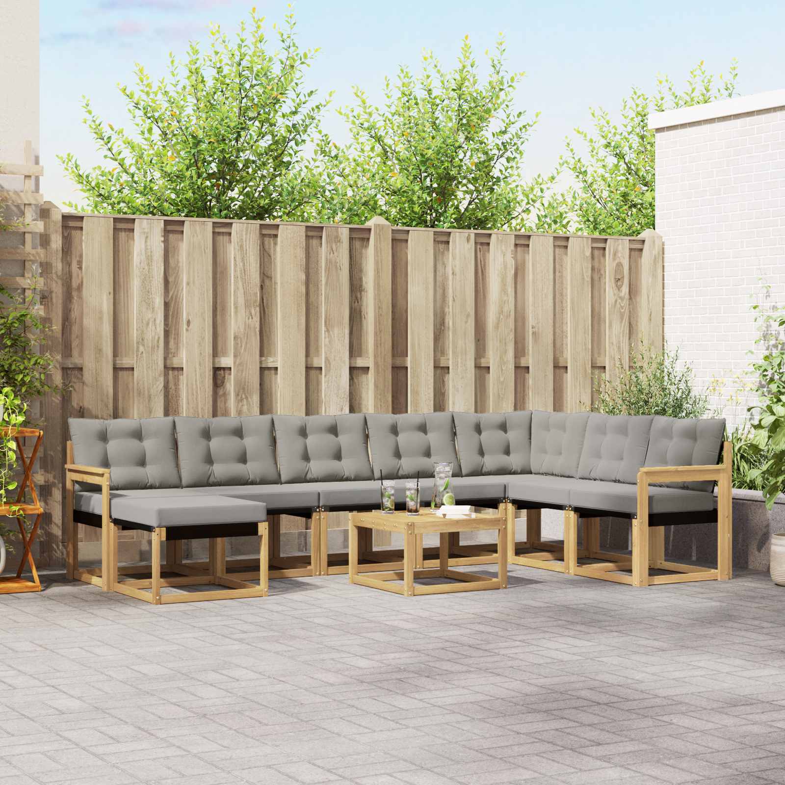 Buiten bankenset met kussen 9 pcs Wit en Lichtgrijs – afbeelding 1