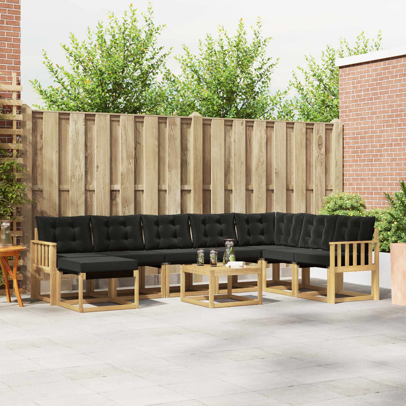 Buiten bankenset met kussen 9 pcs Wit en zwart – afbeelding 1