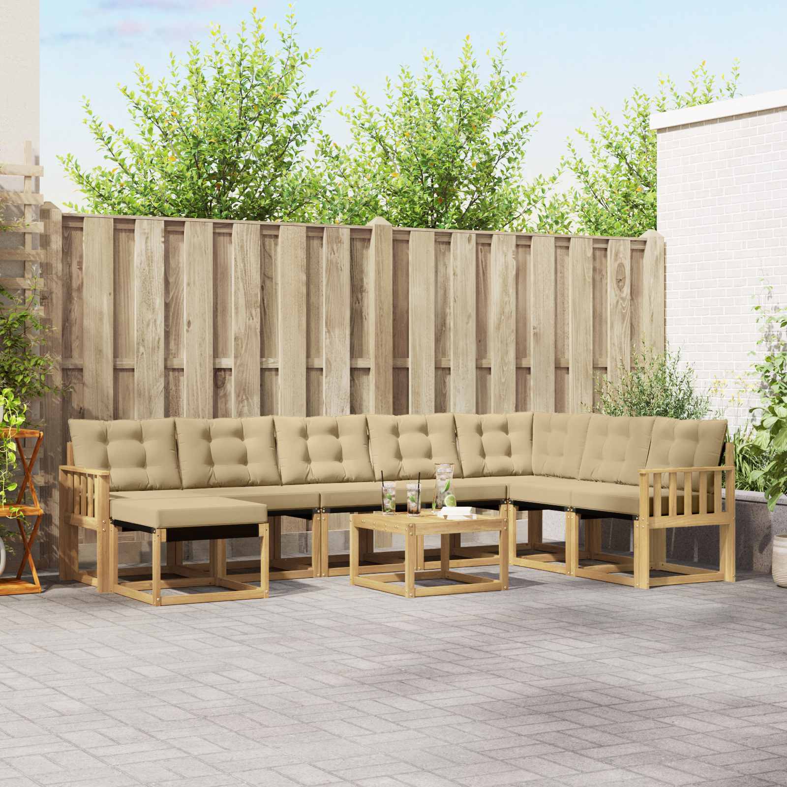 Buiten bankenset met kussen 9 pcs Wit en Beige – afbeelding 1