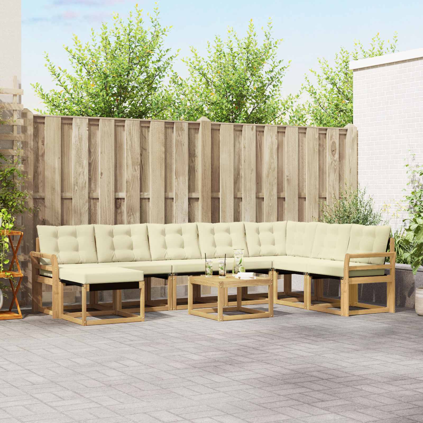 Buiten bankenset met kussen 9 pcs Wit en crèmekleurig – afbeelding 1