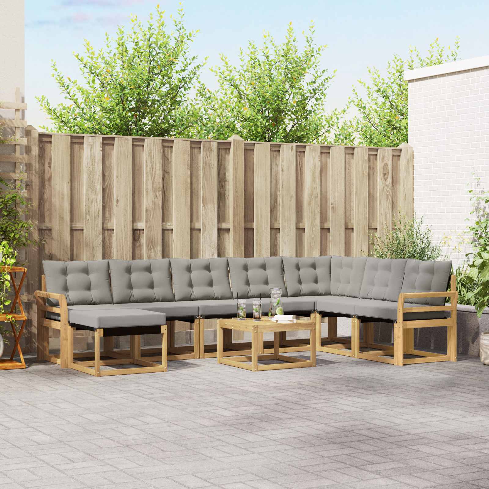 Buiten bankenset met kussen 9 pcs Wit en Lichtgrijs – afbeelding 1