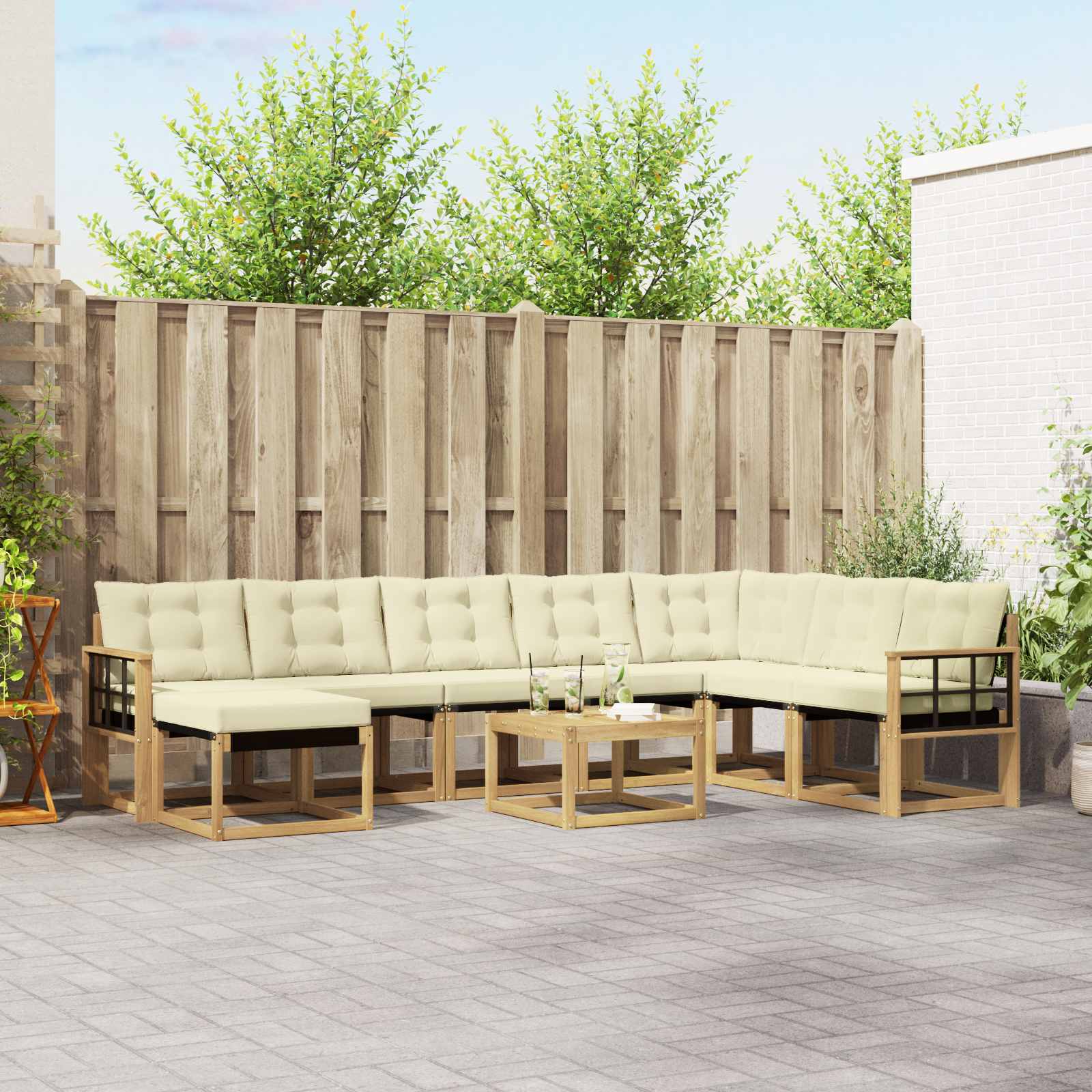 Buiten bankenset met kussen 9 pcs Wit en crèmekleurig – afbeelding 1