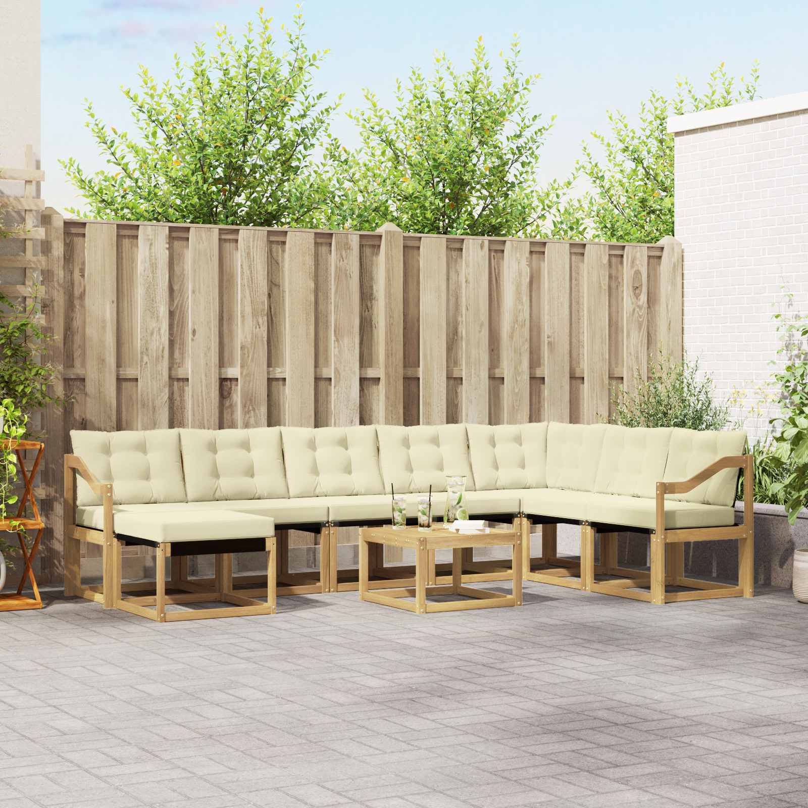 Buiten bankenset met kussen 9 pcs Wit en crèmekleurig – afbeelding 1